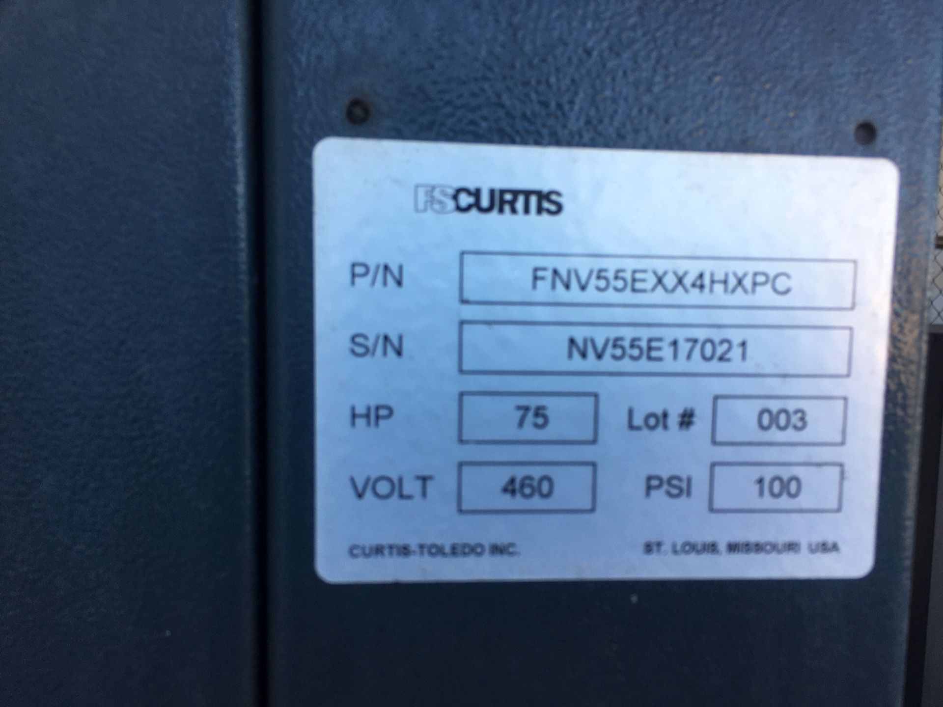 FS Curtis NX V55, 75 HP Rotary Screw Air Compressor, s/n NV55E17021 *Late Delivery* - Image 5 of 5