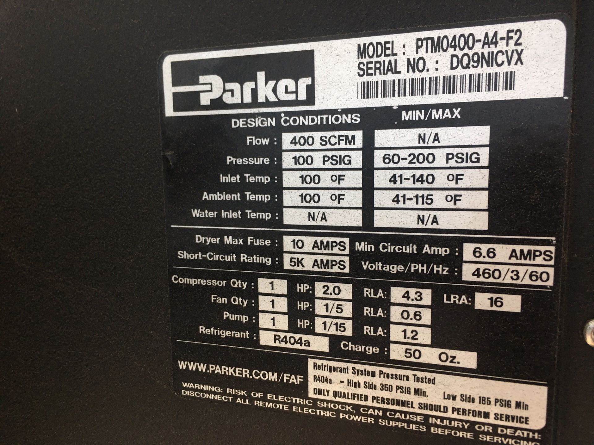 Parker PTM0400-A4-F2 Thermal Mass Cycling Dryer, s/n DQ9NICVX *Late Delivery* - Image 4 of 4