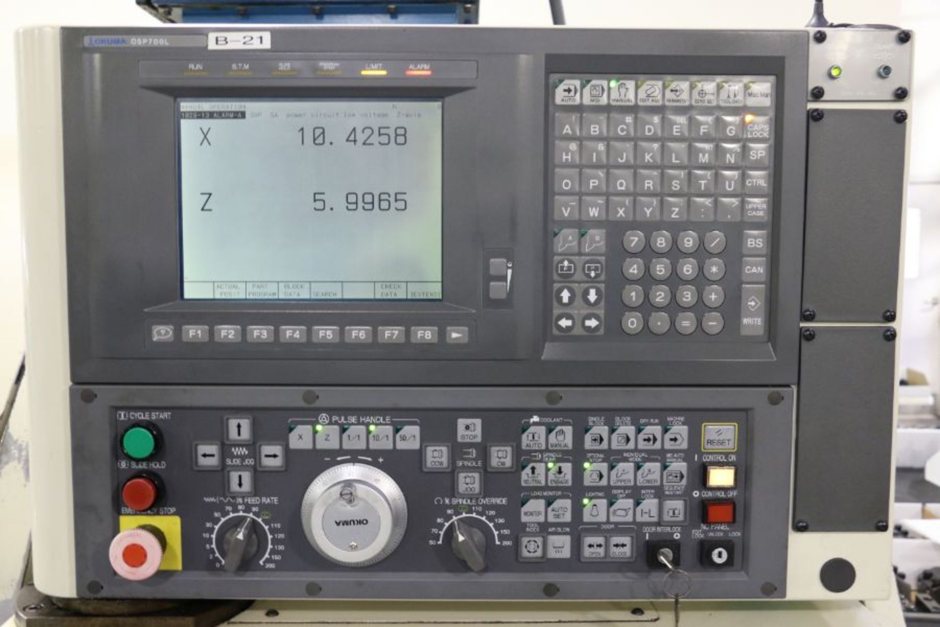 Okuma Crown 762S-SB, OSP-700 control,10.6 turning dia., 19.7" center, 2.4" spindle bore, 12 HP, 4, - Image 12 of 15