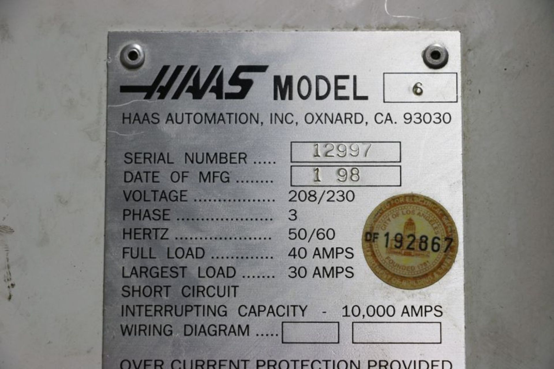 Haas VF-6, 64” x 32” x 30” Travels, 20 Position Tool Carousel, CTS, CT-40 Taper, s/n 12997, New 1998 - Image 12 of 12