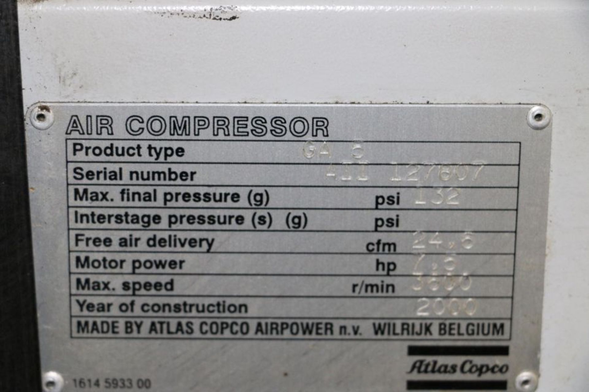 Atlas Copco GA5FF Rotary Screw Air Compressor, s/n AII127807, New 2000 - Image 4 of 4