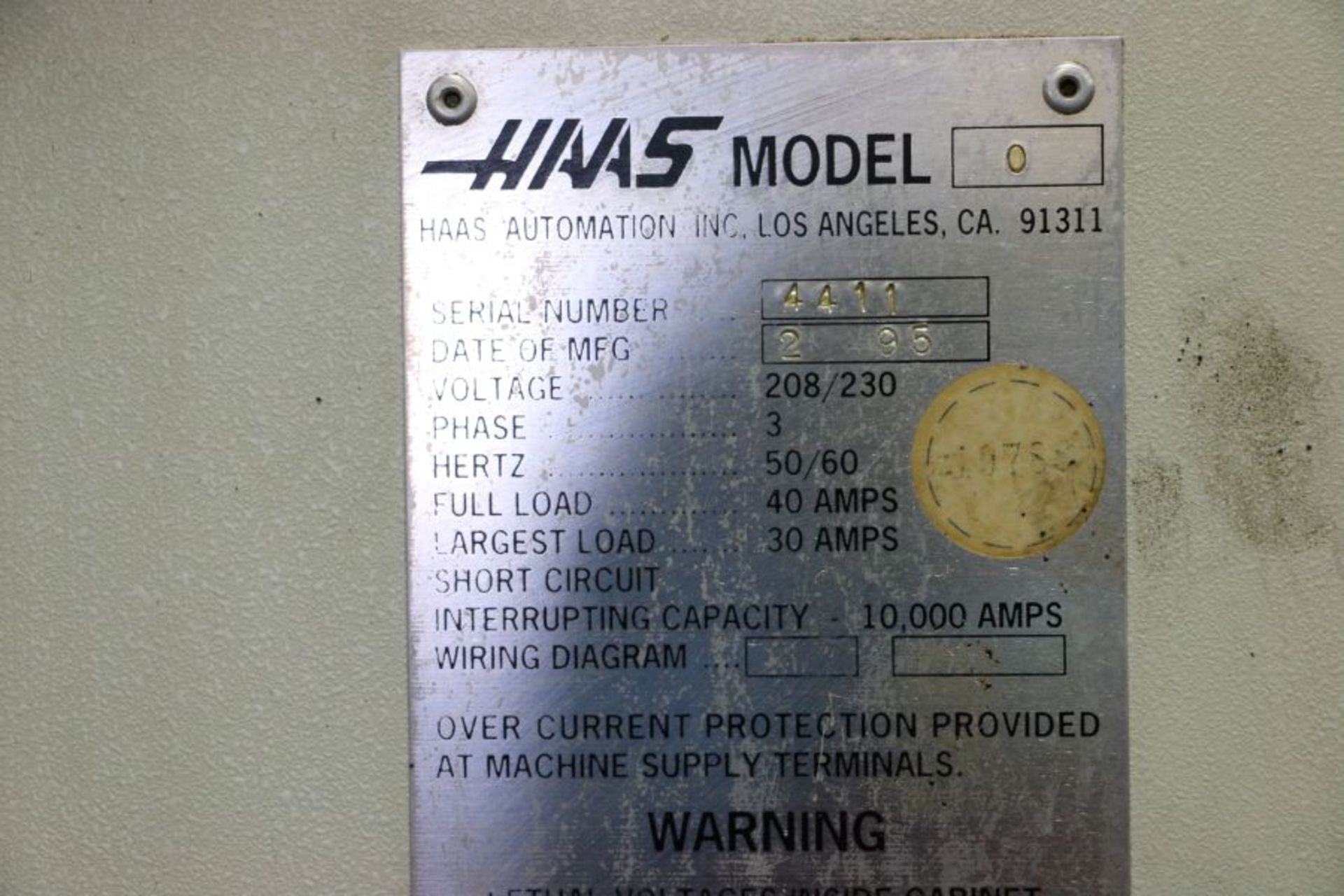 Haas VF-0, 20” x 16” x 20” Travels, 20 Position Tool Carousel, CT-40 Taper, s/n 4411, New 1995 - Image 11 of 11