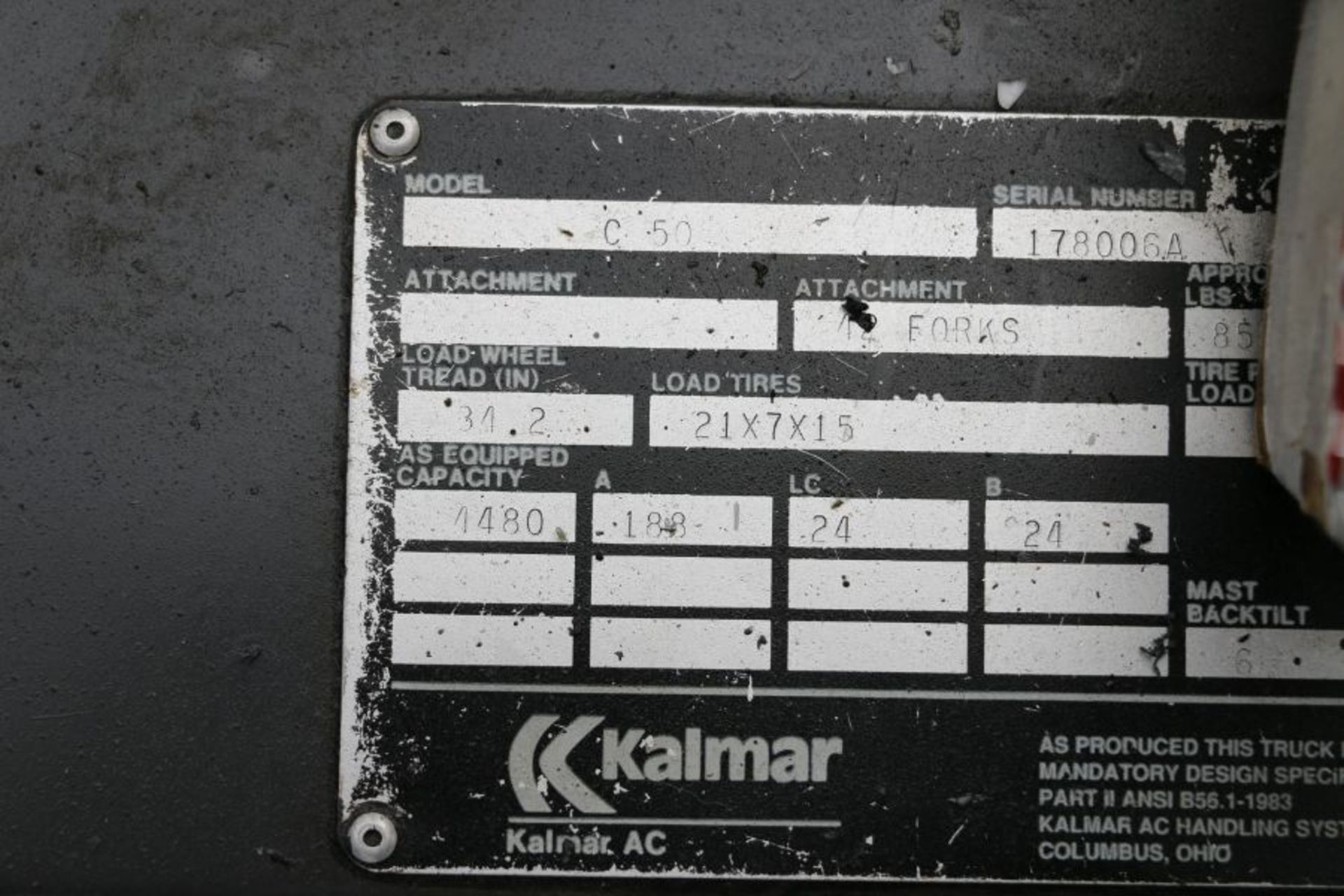 Kalmar C-50 Fork Lift, LPG, 4500 Lbs Cap., 6823 Hrs, s/n 178006A *Late Delivery* - Image 6 of 6