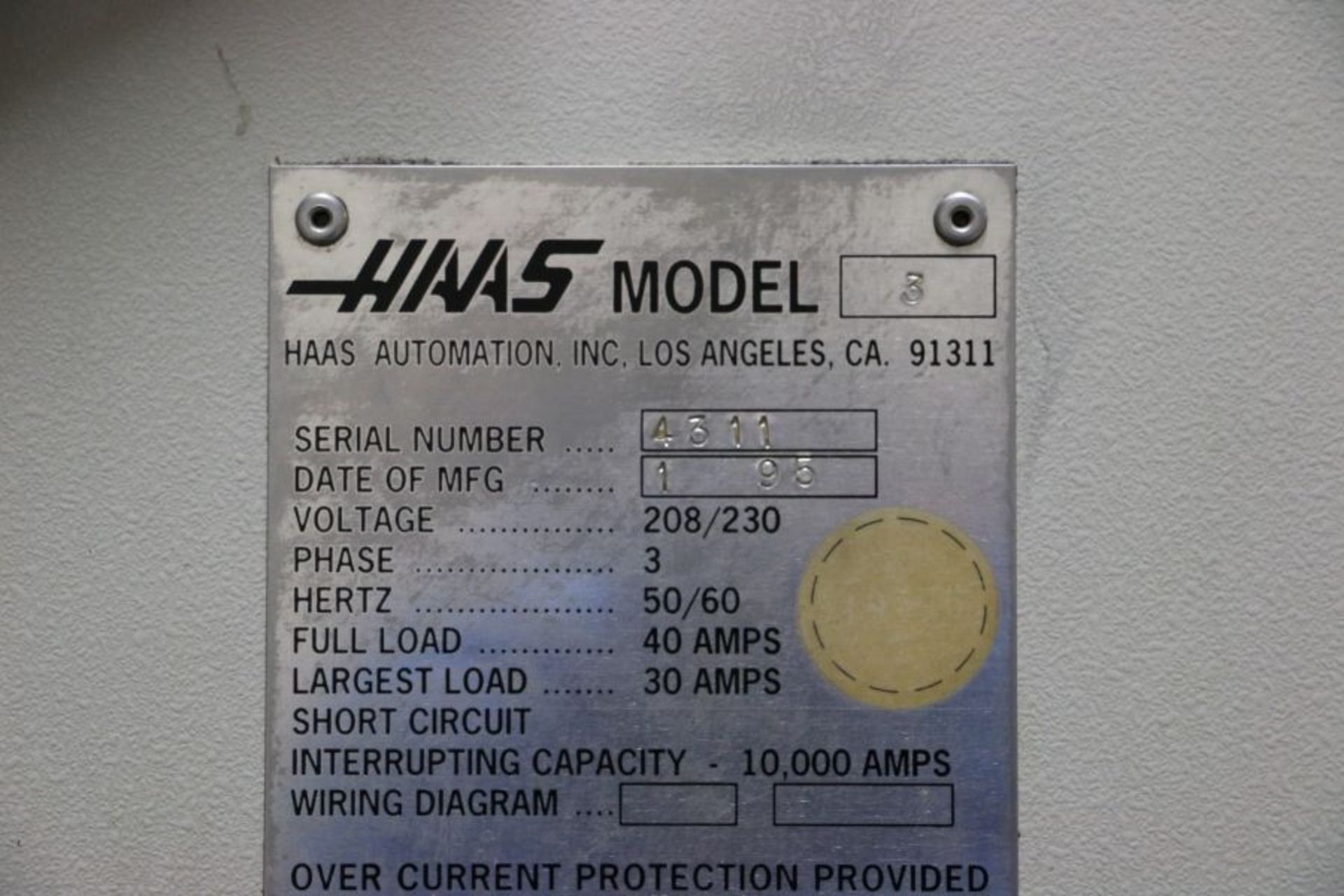 Haas VF-3, 40"x20"x20" Travels, 20 Position Tool Carousel, CT-40 Taper, s/n 4311, New 1995 - Image 11 of 11