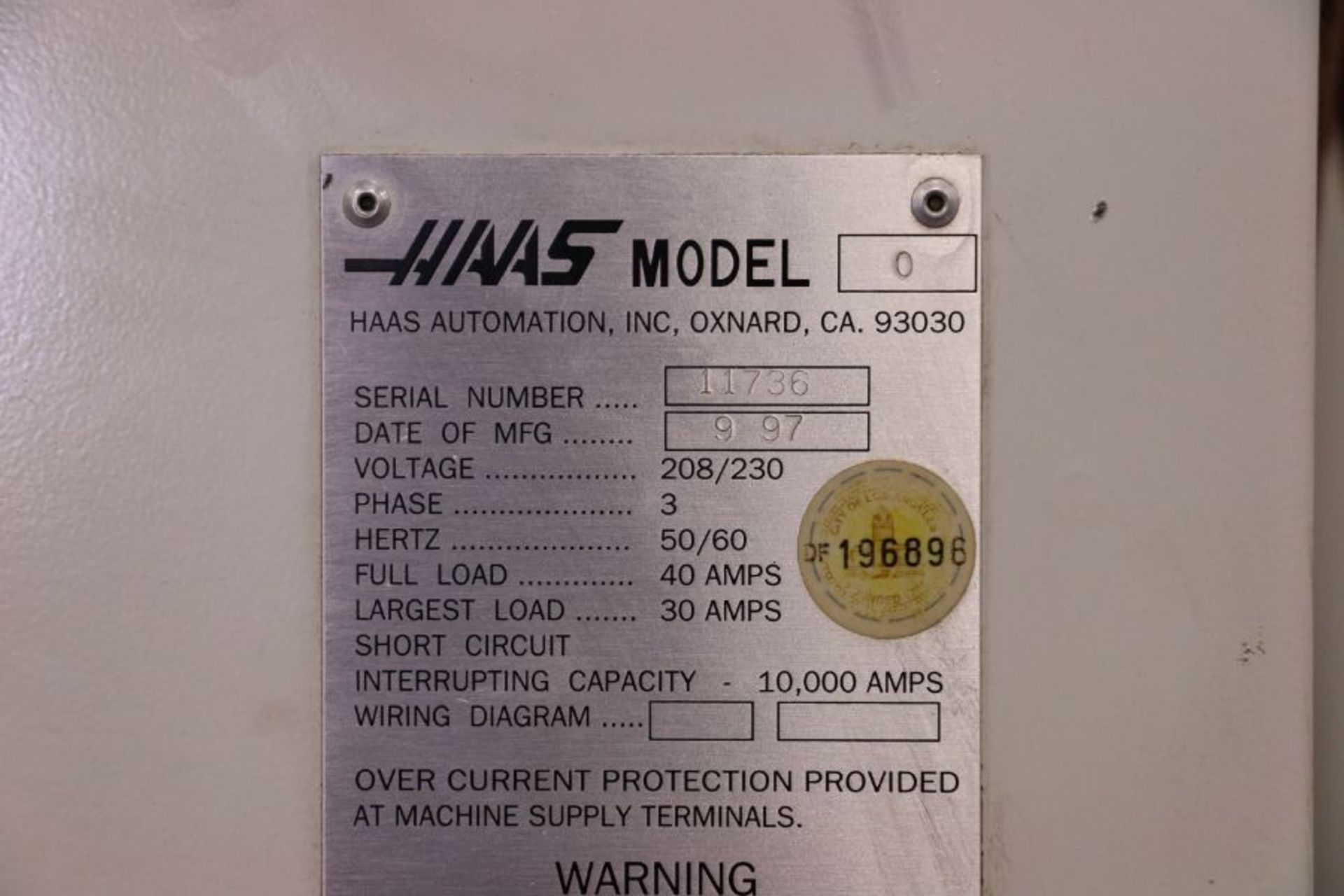 Haas VF-0, 20” x 16” x 20” Travels, 20 Position Tool Carousel, CT-40 Taper, s/n 11736, New 1997 - Image 12 of 12