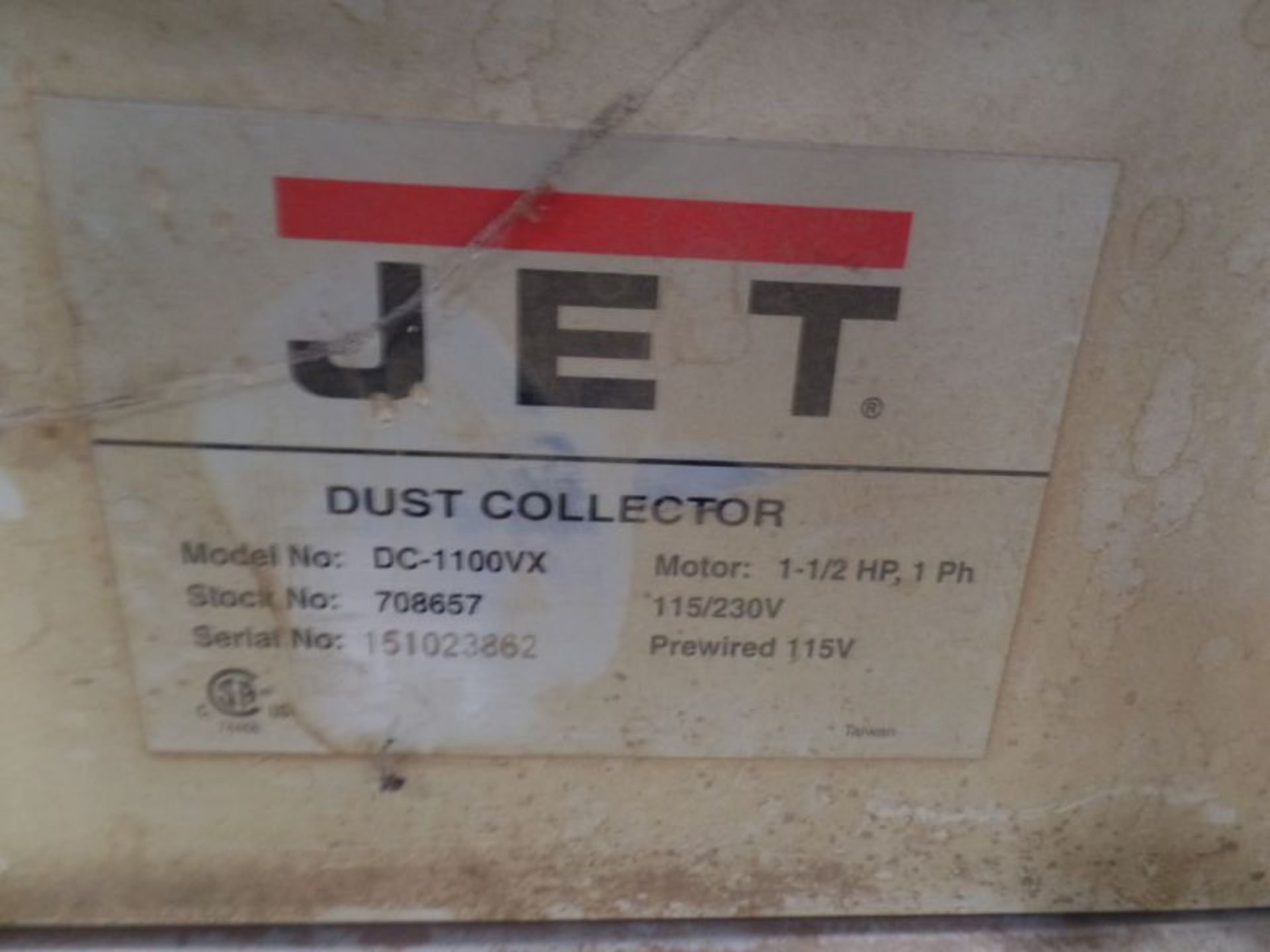 Jet DC-1100VX Portable Dust Collector, s/n 151023862 - Image 5 of 5
