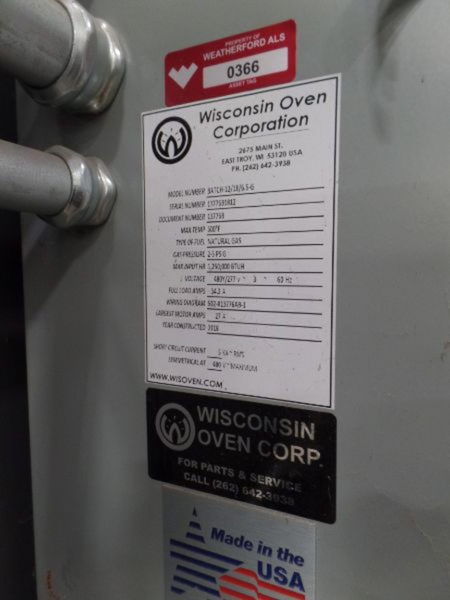 Wisconsin Oven Batch-12/18/6.5-G Walk-In Oven, 500 Degree Max Temp. Natural Gas, New 2019 - Image 10 of 10