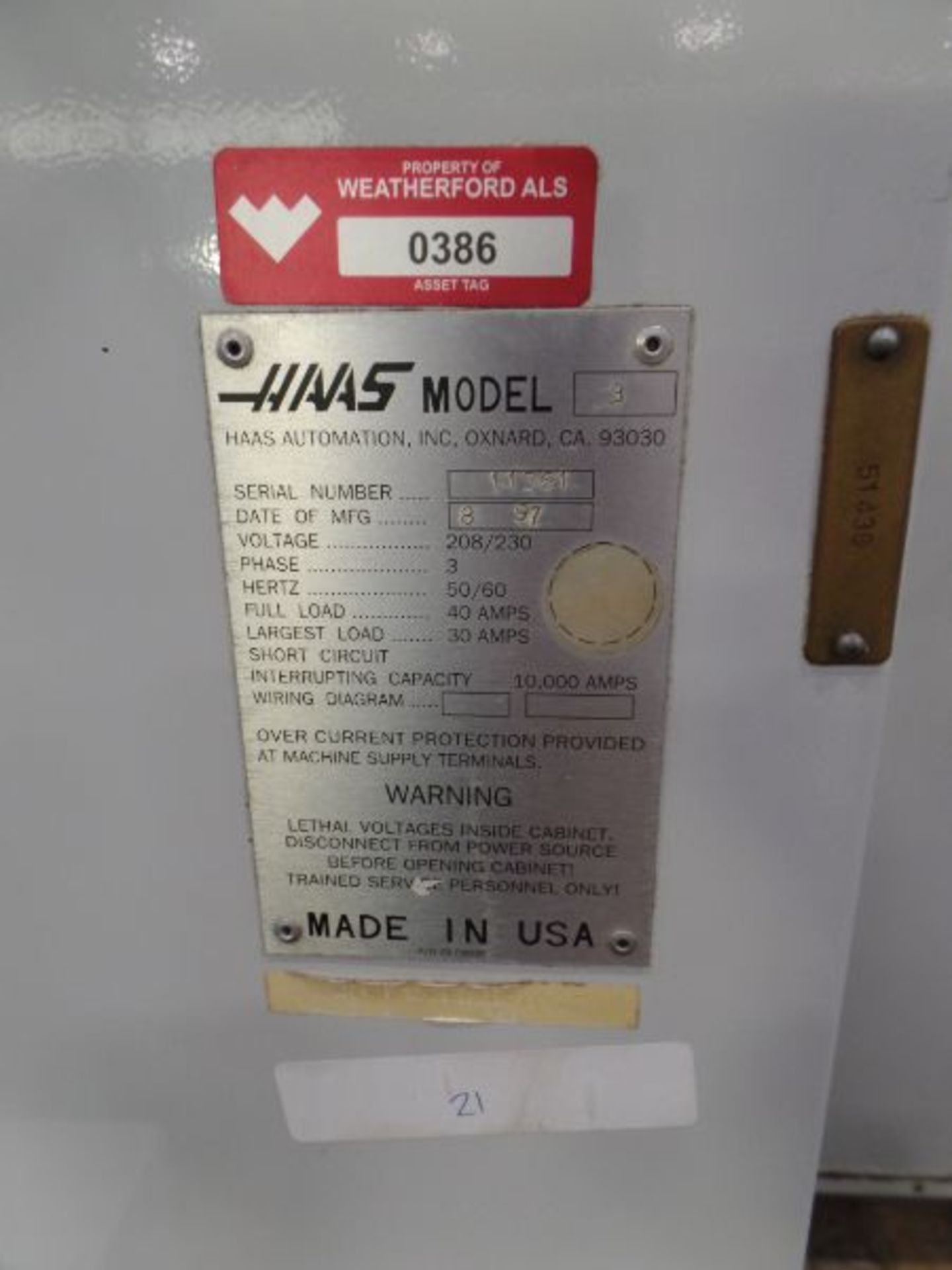 Haas VF-3, Retro’d control, 40”x 20”x 20” Travels, CT40, New 1997 *Indexer Sold Separate* - Image 9 of 9