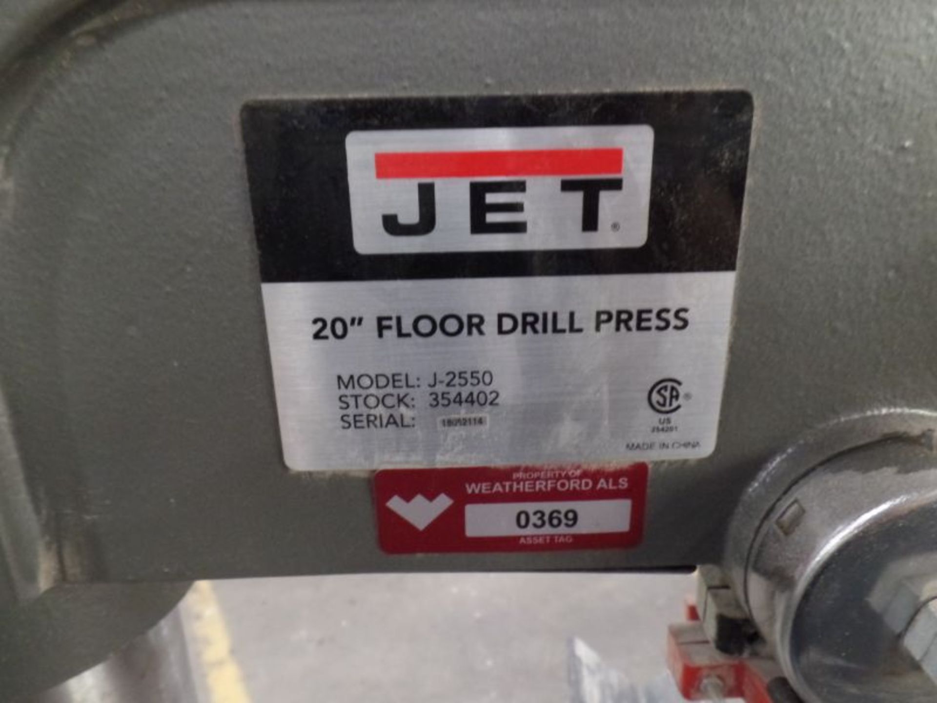 Jet J-2550 20" Floor Type Drill Press, 16" x 18" Table, s/n 18052114 - Image 6 of 6