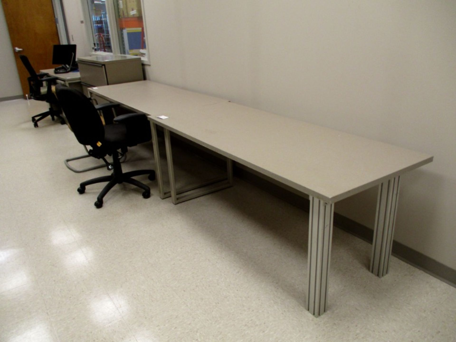 (3) tables, (2) Desk cabinets, (1) file cabinet and (3) chairs - Image 2 of 3