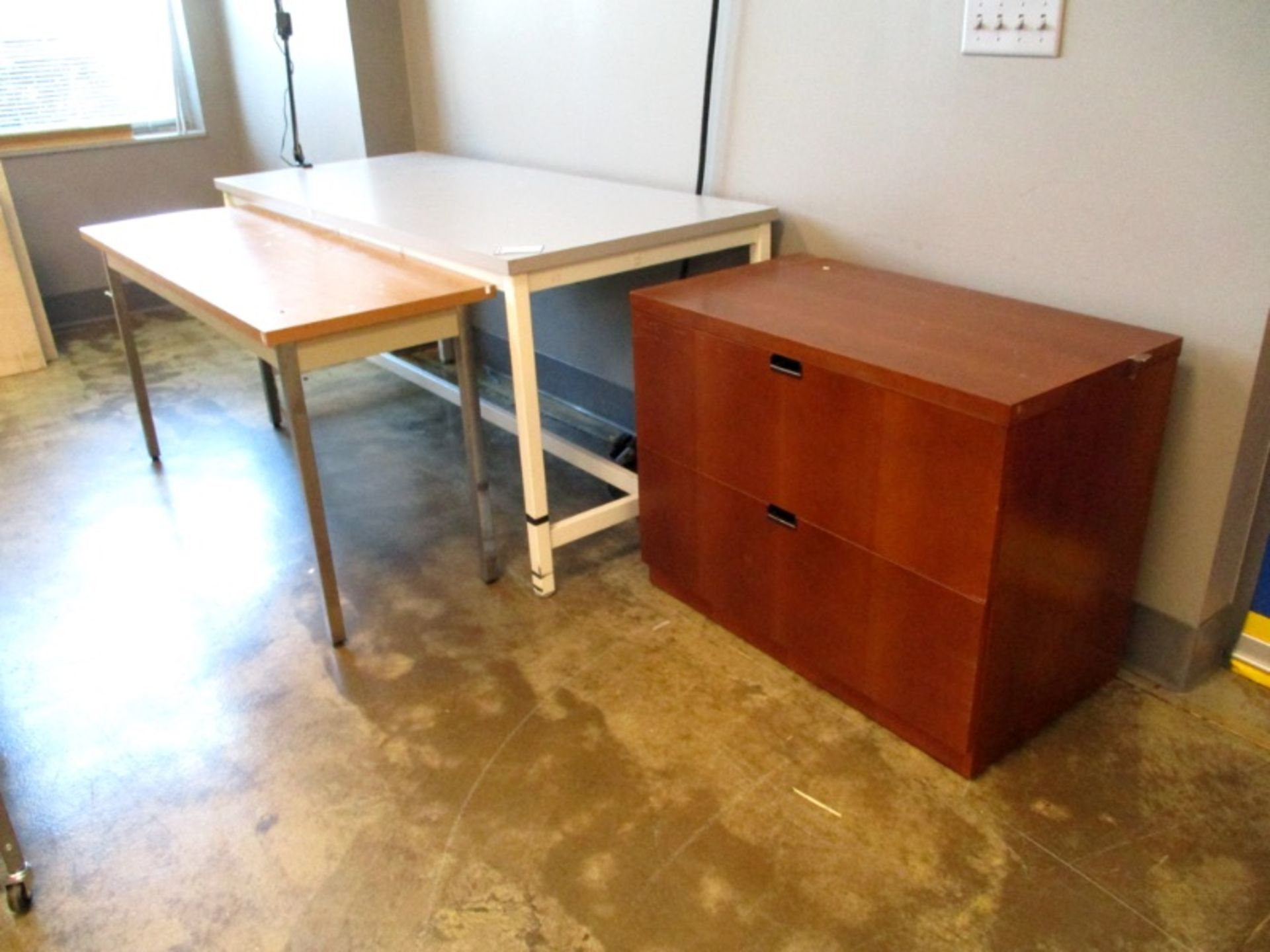 (2) tables & wood file cabinet