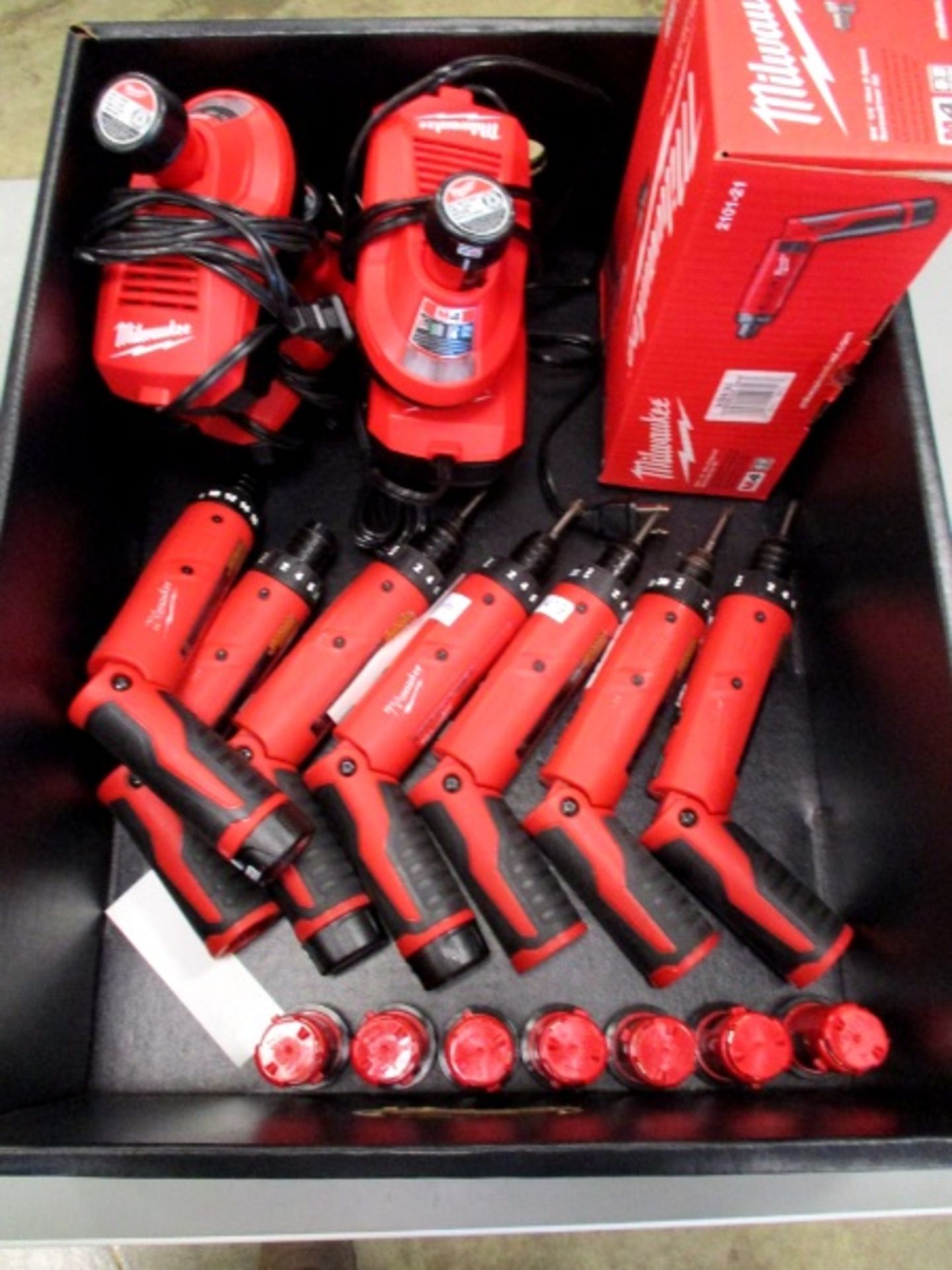 (7) Milwaukee M4 1/4" Hex 2-Speed Screwdrivers and (5) chargers - Image 2 of 2