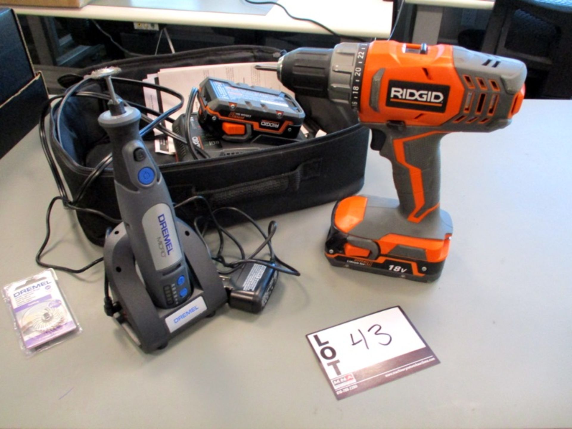 Ridgid 18v Lithium-Ion 2 Speed Drill/Driver with (2) batteries & charger and Dremel Micro 8050