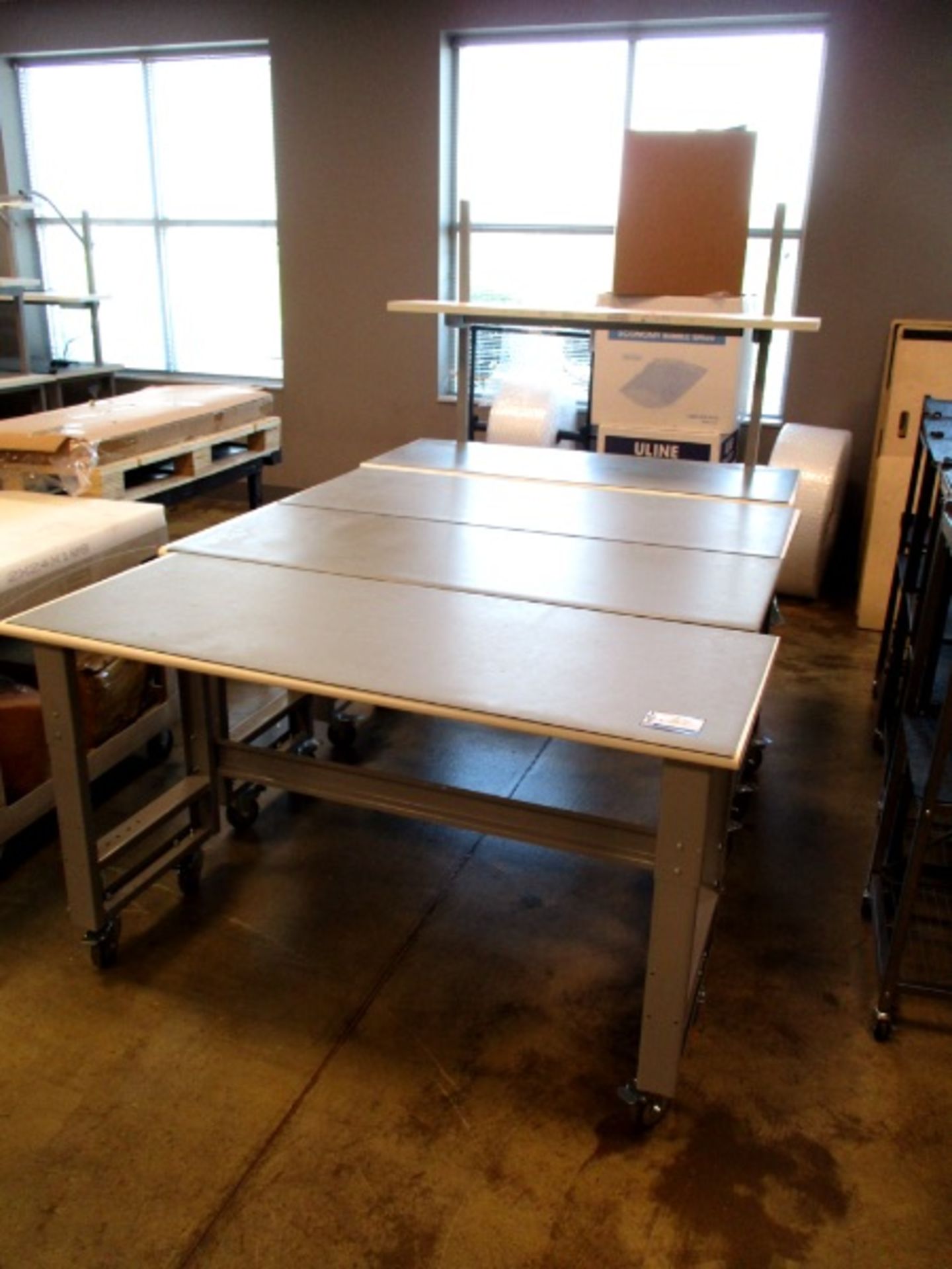 (4) Work tables, (1) with shelf