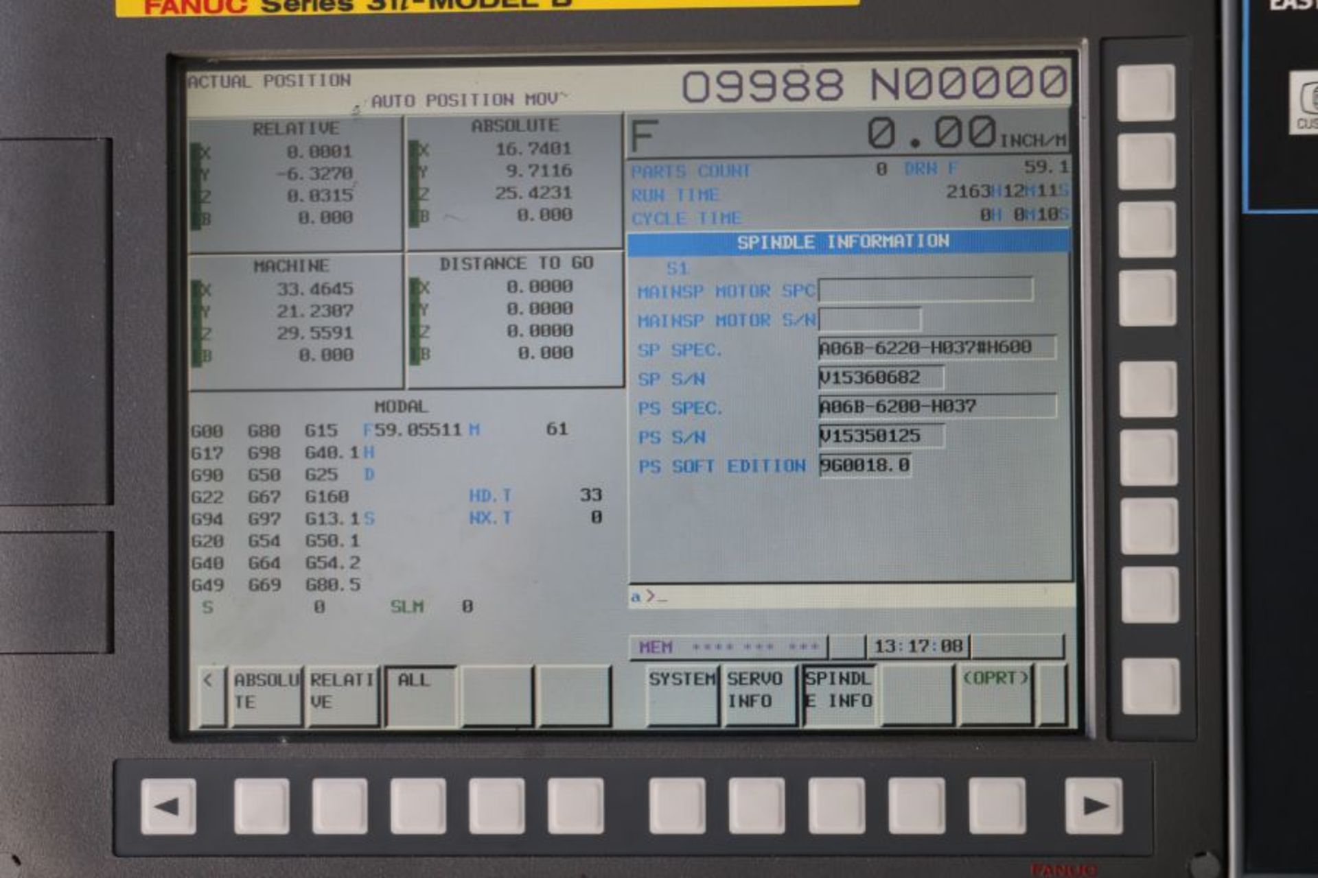 2015, Doosan HP-5100 4 Axis HMC, Fanuc 31i-Model B CTRL, 14k RPM, 60 ATC, CT40, (2) 20"sq. Pallets - Image 13 of 16
