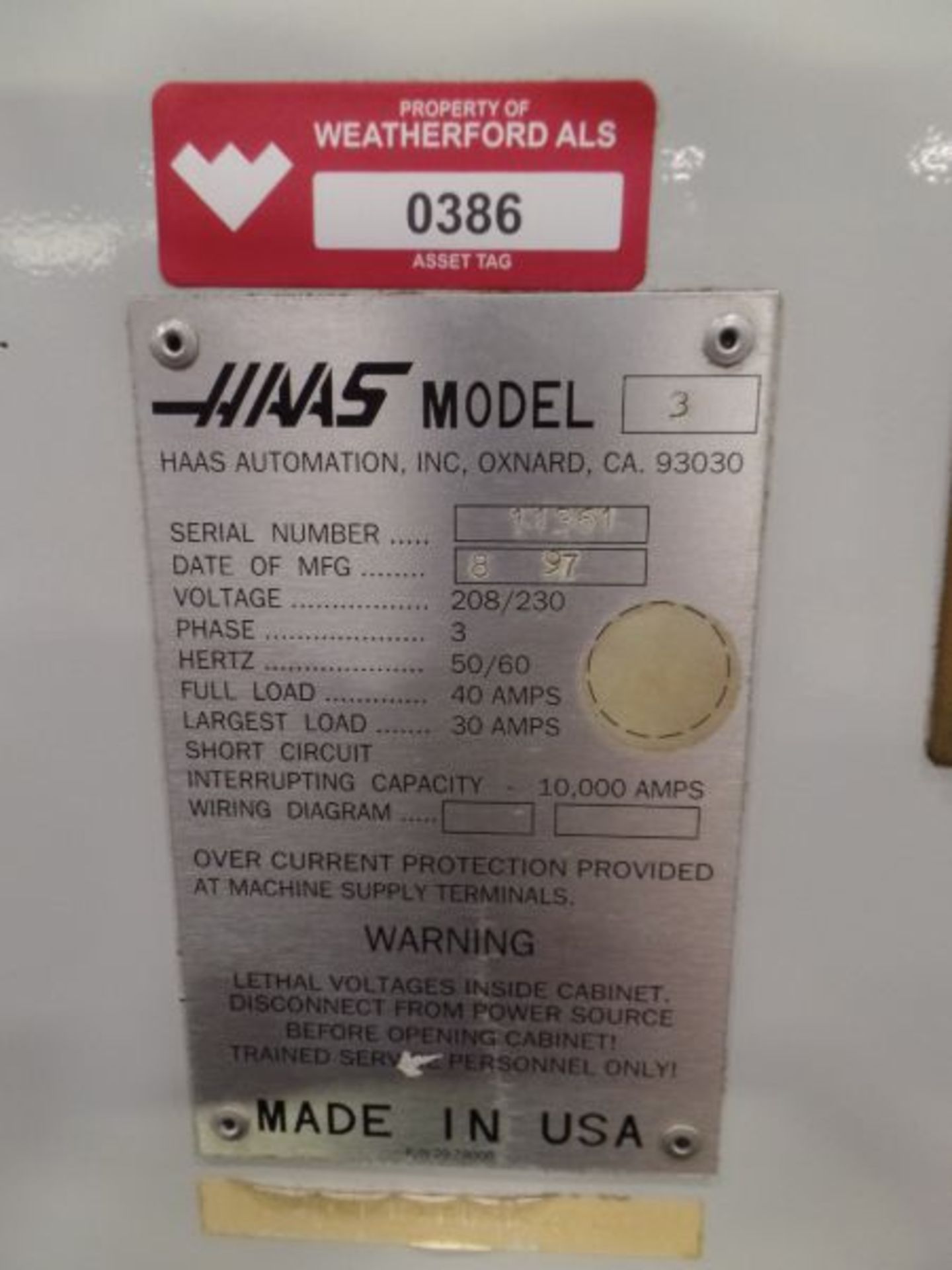 Haas VF-3, Retro’d control, 40”x 20”x 20” Travels, CT40, New 1997 *Indexer Sold Separate* - Image 7 of 7