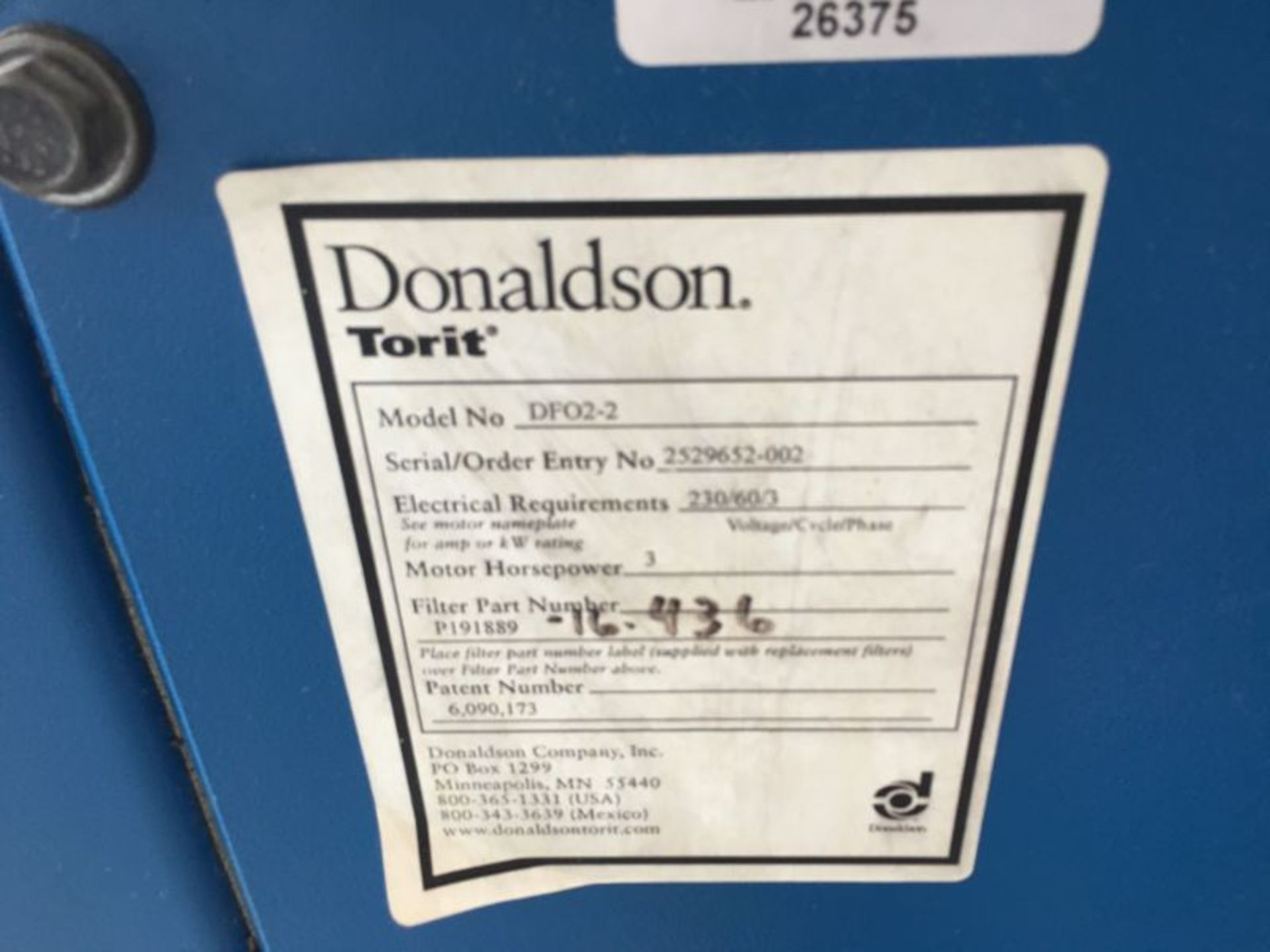 Donaldson DF02-2 Dust Collector, s/n 2529652-002 - Image 4 of 4