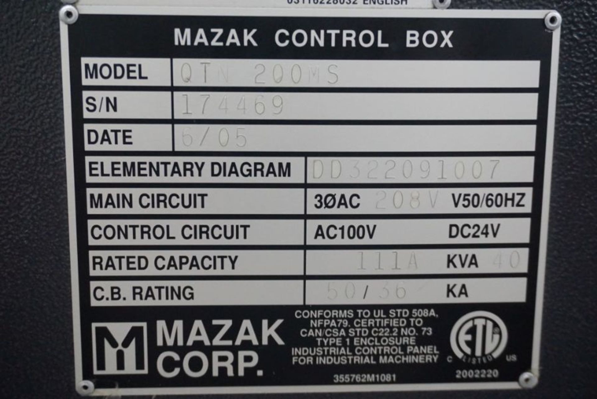 Mazak QTN-200MS CNC Turning Center, Mazatrol 640T Nexus control, New 2005 - Image 8 of 8