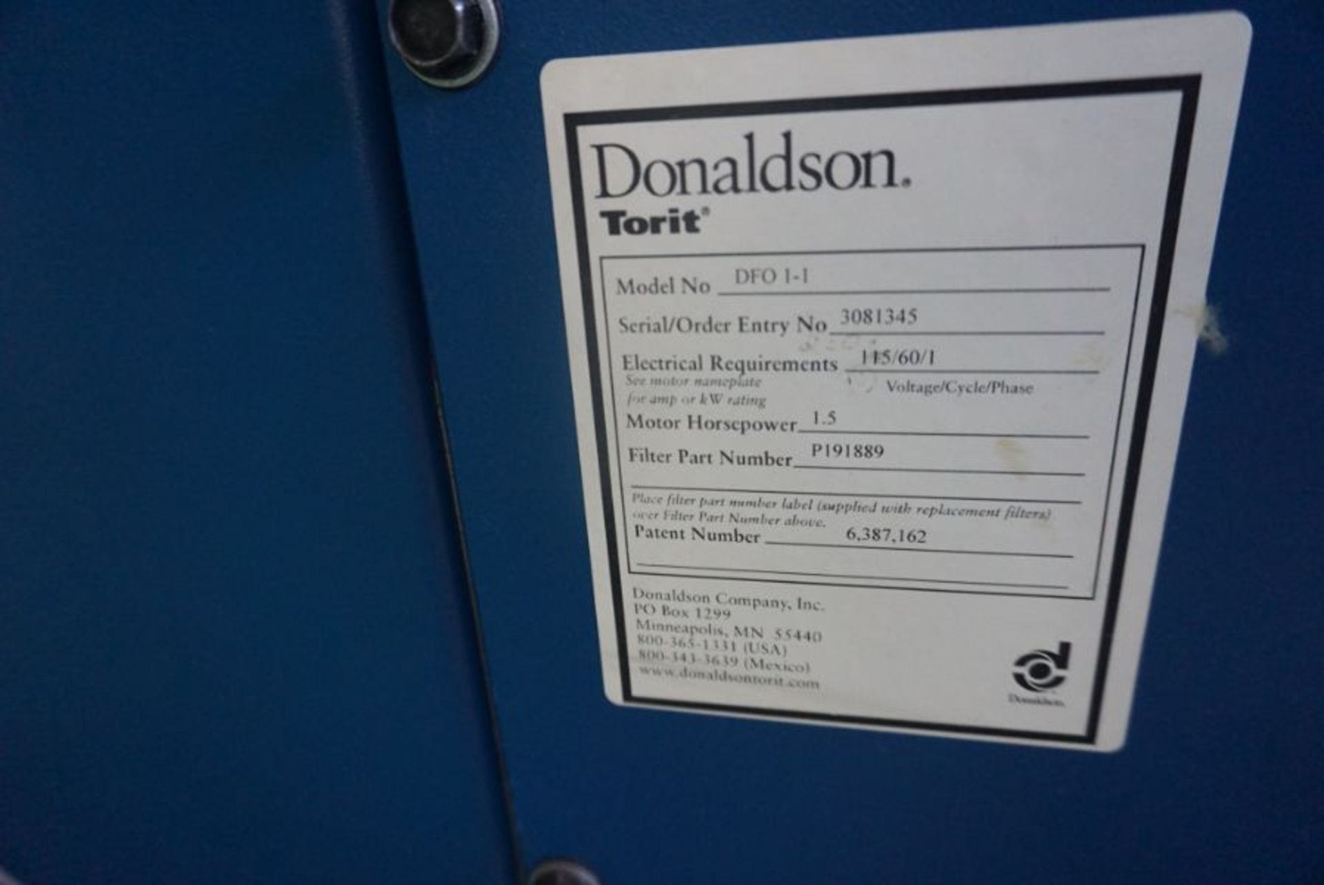 Donaldson DFO I-I Dust Collector, s/n 3081345 - Image 7 of 7