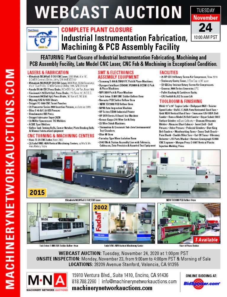 Plant Closure of Industrial Instrumentation Fabrication, Machining & PCB Assembly Facility