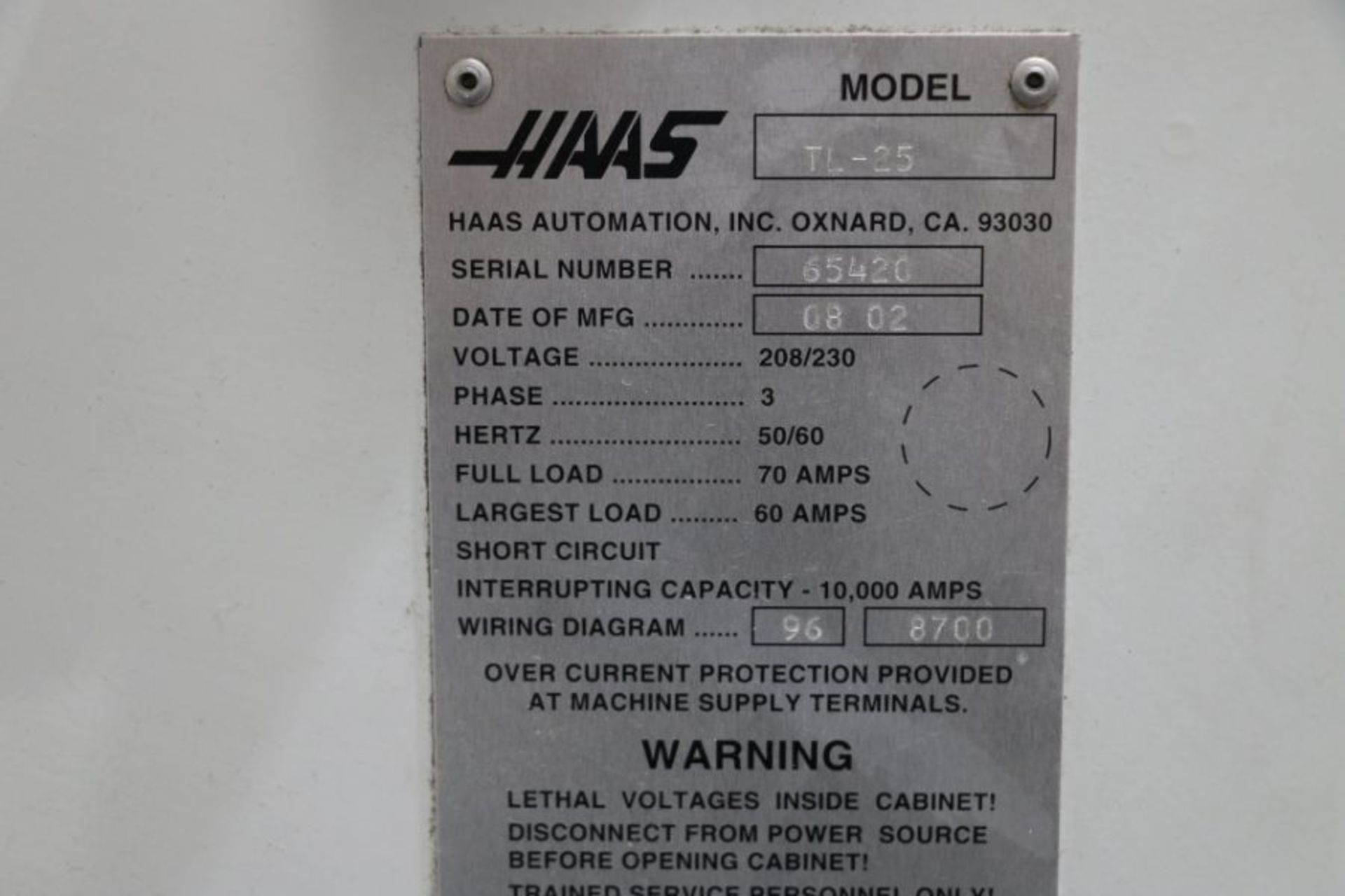 Haas TL-25 CNC Lathe, Collet Nose, 12 Position Turret, s/n 65420, New 2002 - Image 9 of 9