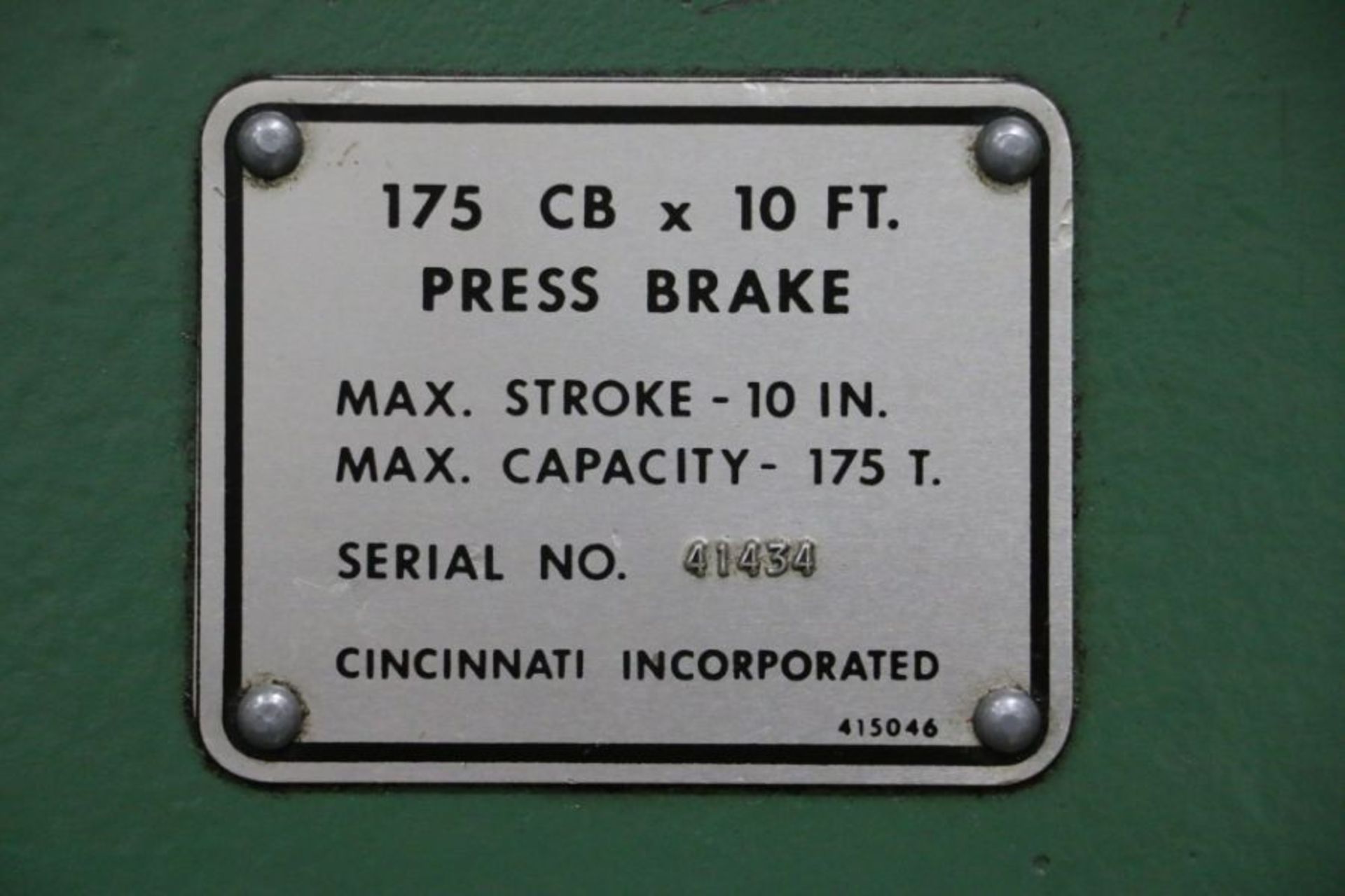 Cincinnati 175CBx12' Hyd Press Brake, 175 ton x 12’, NC B.G., DRC DRO, s/n 41434 - Image 7 of 7
