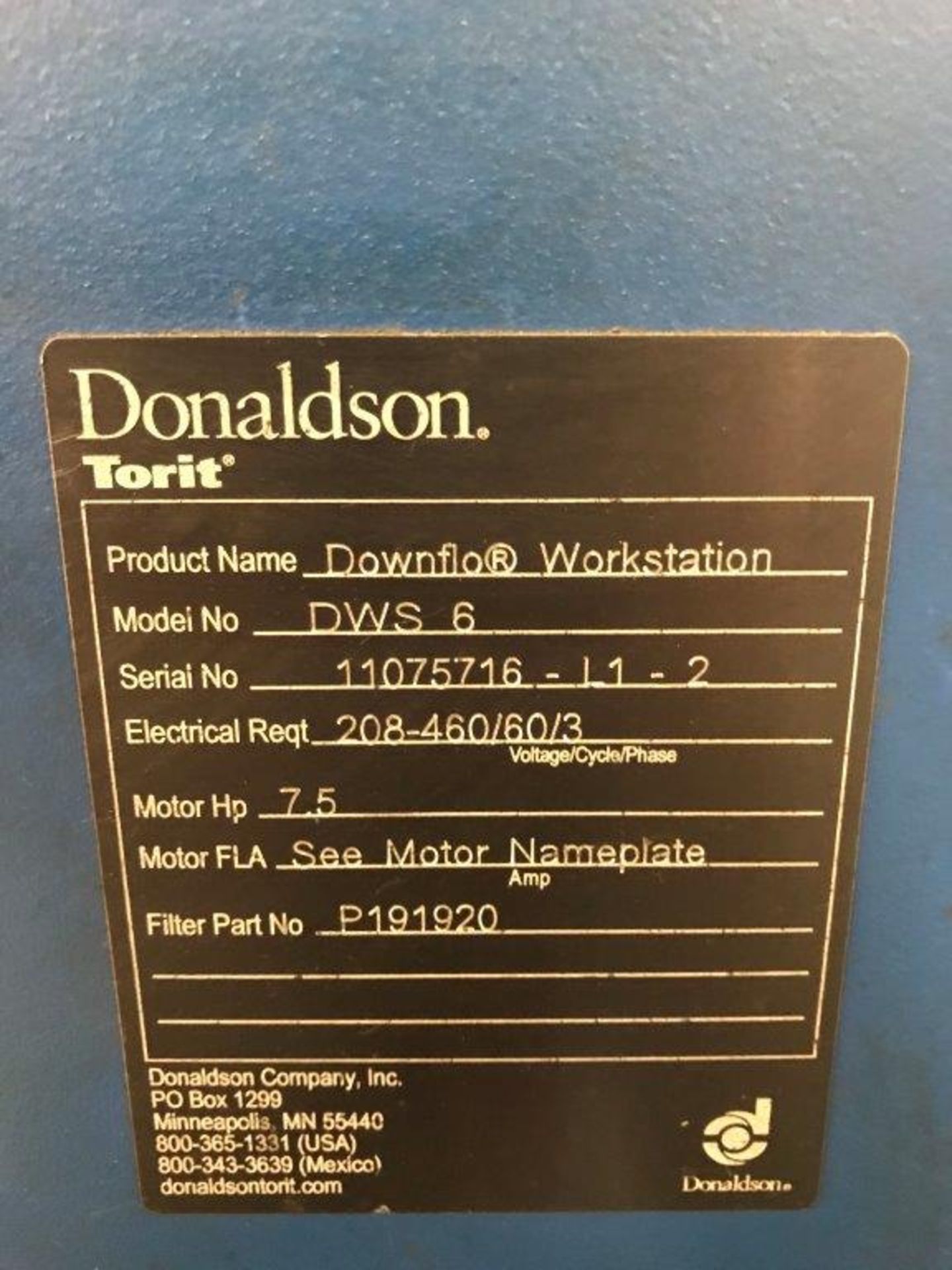 Donaldson Torit Model DWS 6 Down Flo Work Station Dust Collection System - Image 3 of 3