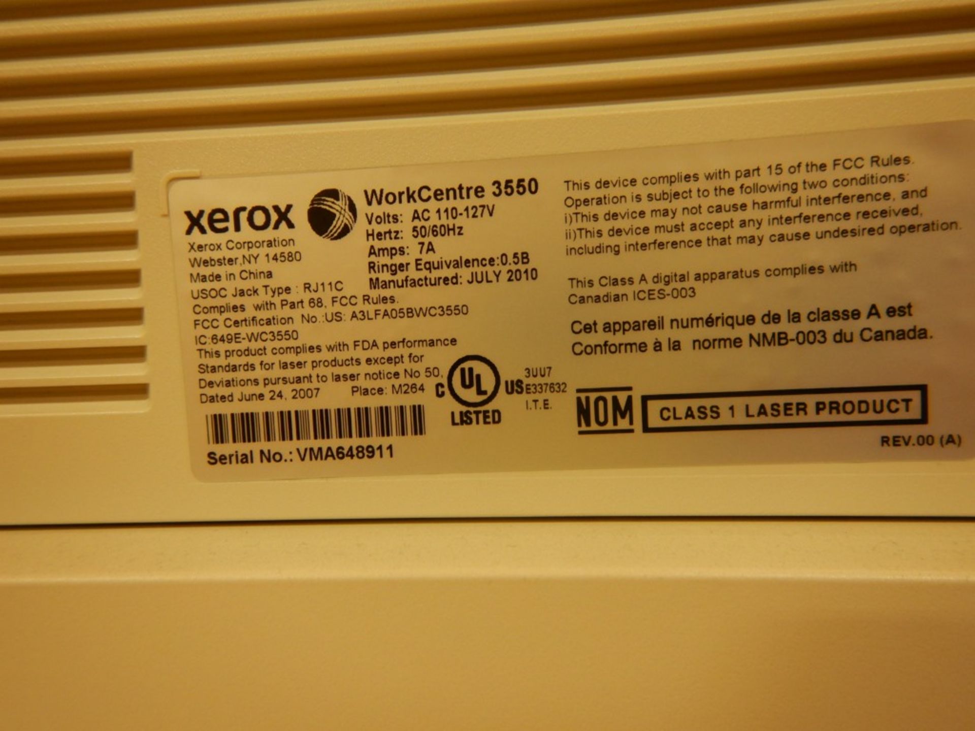 XEROX WORK CENTRE 3550 PRINTER C/W METERED PRINT CARTRIDGE - Image 5 of 5