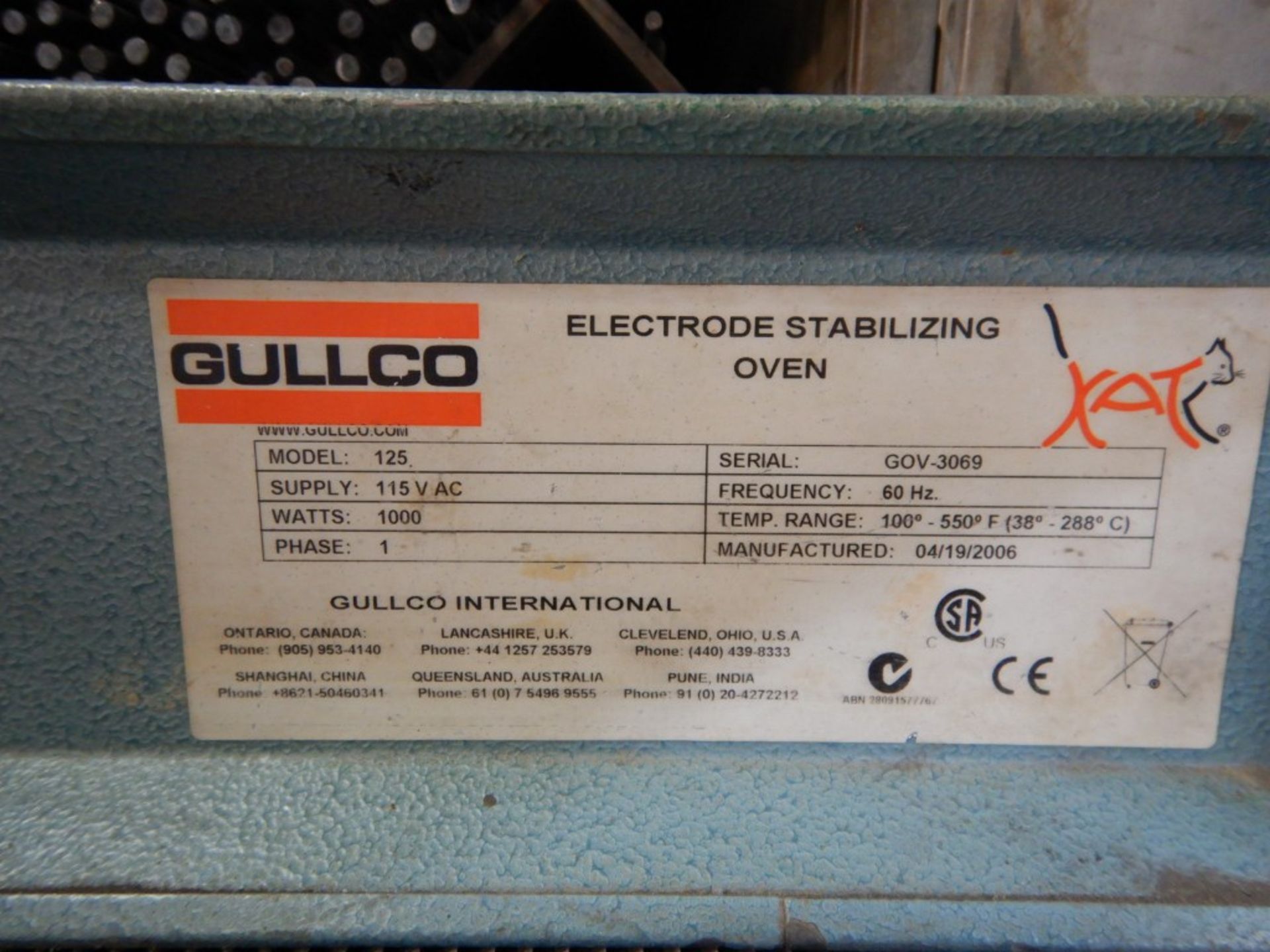 GULLCO ELECTRODE STABILIZING OVEN MODEL 125 S/N GOV30692006 1PH - Image 3 of 3