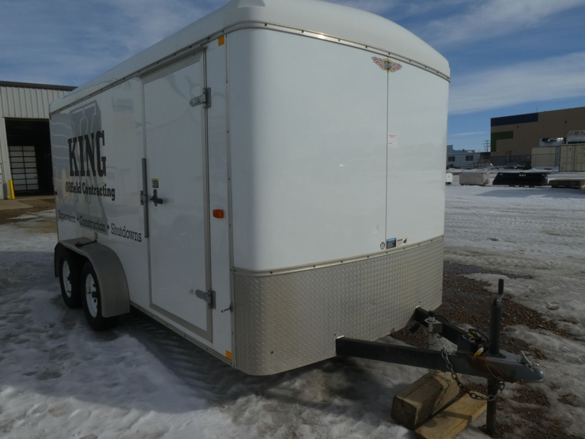 2012 H&H CA SERIES T/A 14 FT ENCLOSED CARGO TRAILER W/MAN DOOR, REAR RAMP DOOR, RACKING - Image 8 of 11