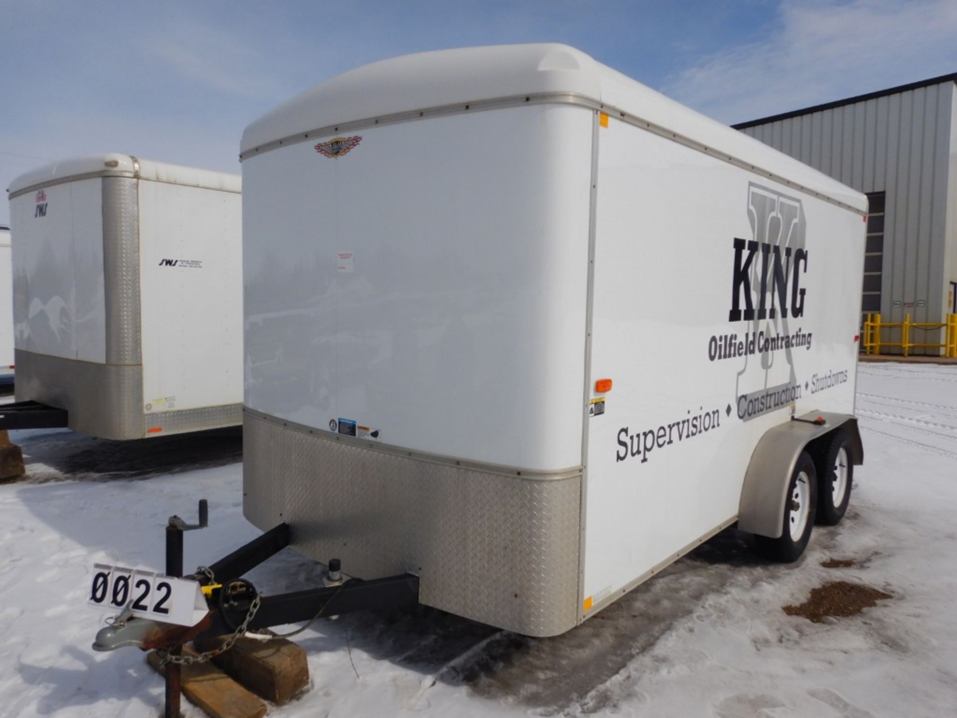 2012 H&H CA SERIES T/A 14 FT ENCLOSED CARGO TRAILER W/MAN DOOR, REAR RAMP DOOR, RACKING