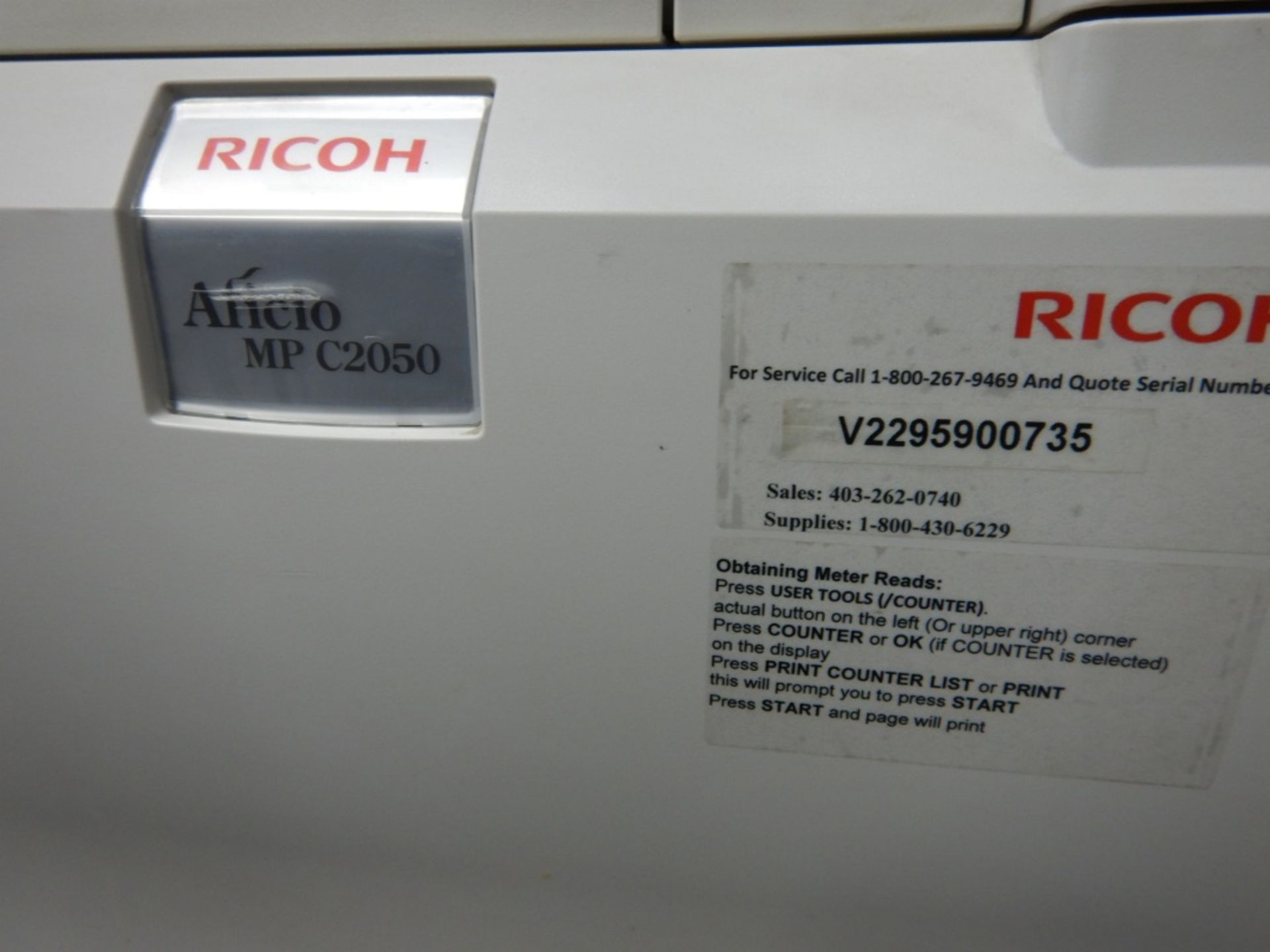 RICOH AFICIO MPC2050 PHOTOCOPIER S.N V2295900735, W/EXTRA TONERS - Image 3 of 4