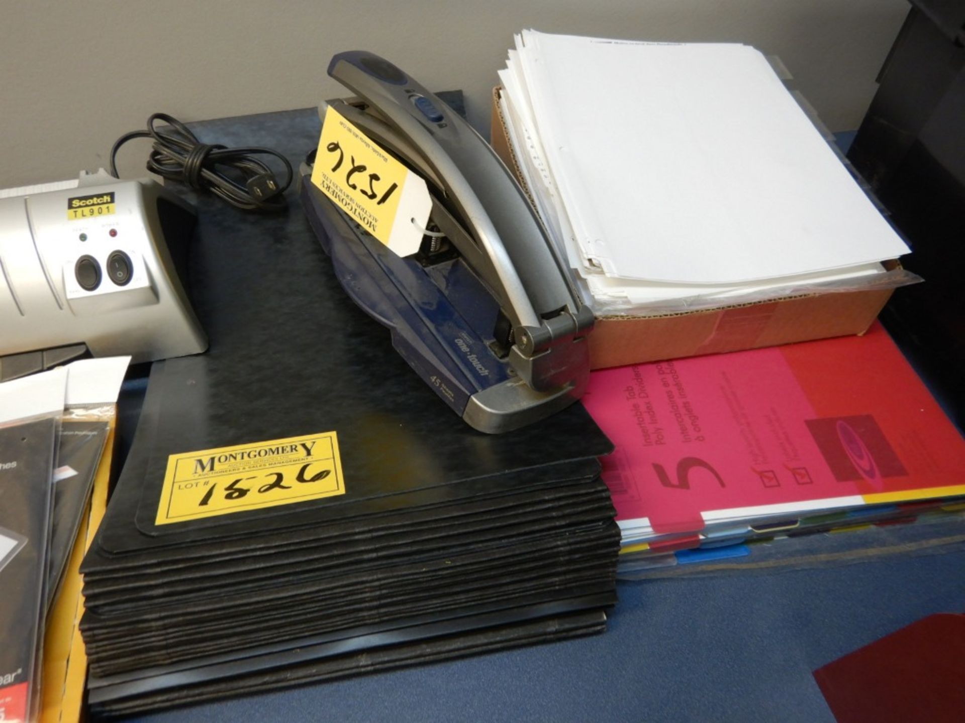 L/O ASSORTED OFFICE SUPPLIES INCLUDING CLIP BOARD, FILE TRAYS, HOLE PUNCHES, ETC - Image 5 of 5