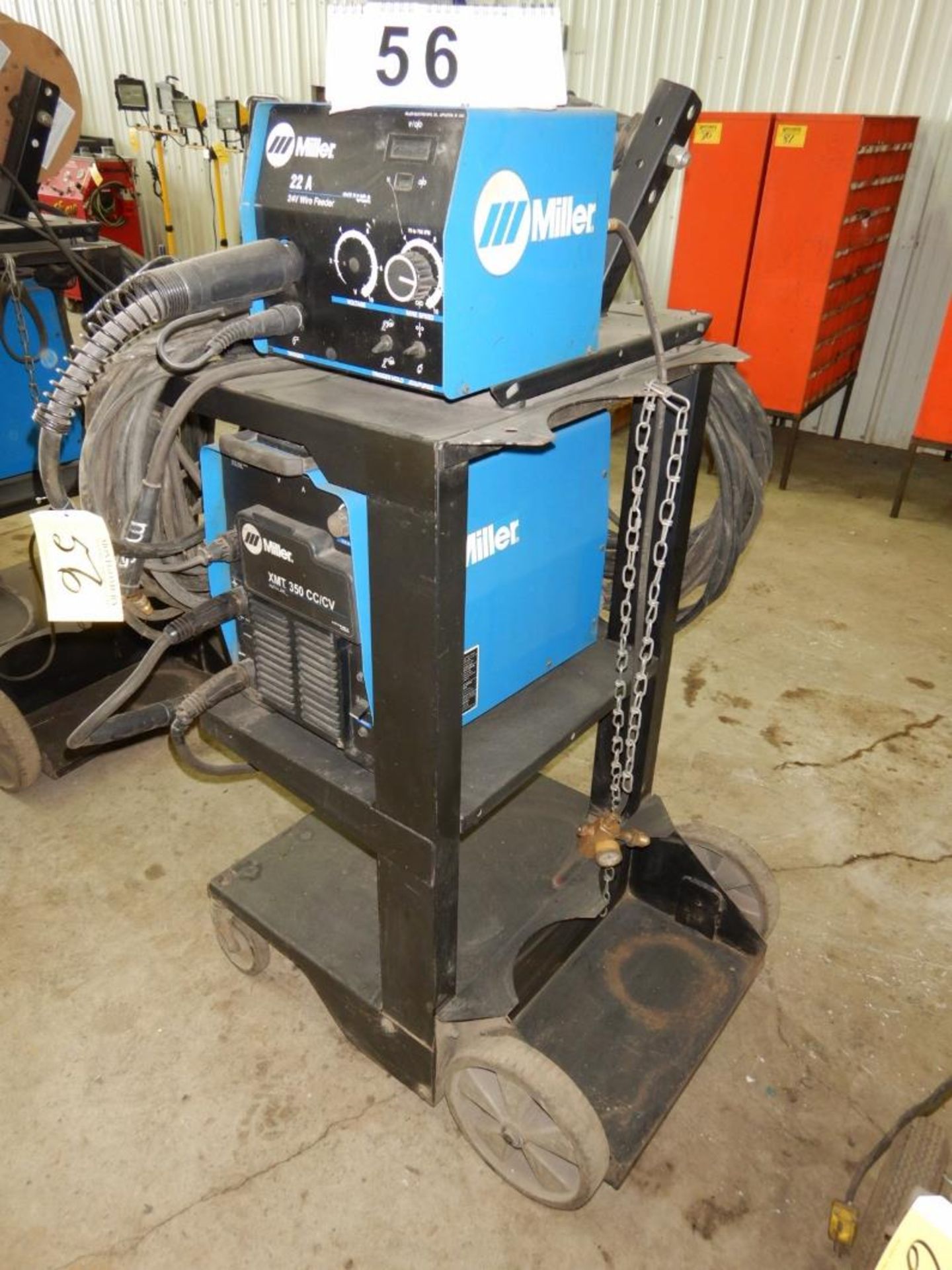 MILLER XMT350 CC/CV POWER SOURCE W/ MILLER 22A/24B WIRE FEEDER W/ CABLE & CARTS/N LF450041A, S/N