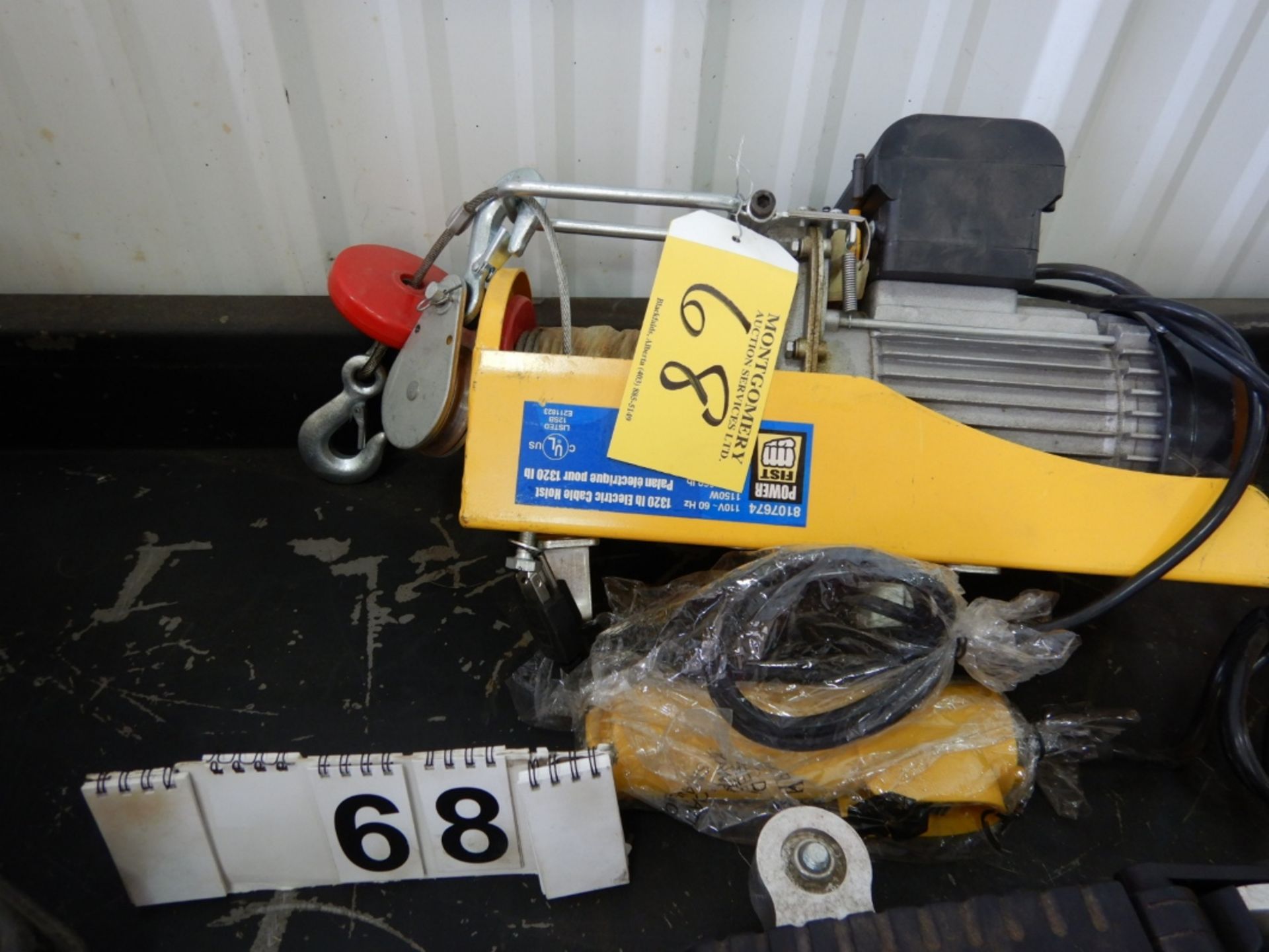 1320 LB ELECTRIC CABLE HOIST C/W HAND CONTROL, 660 LB CAPACITY, HEIGHT: 18/38 FT 110V