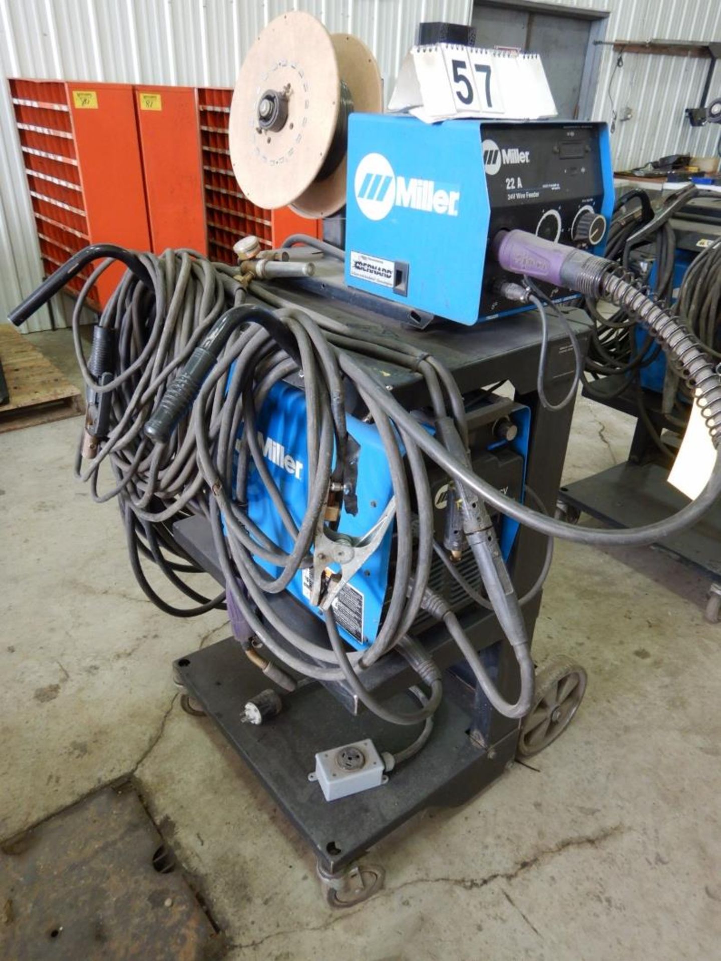 MILLER XMT350 CC/CV POWER SOURCE W/ MILLER 22A/24B WIRE FEEDER W/ CABLE & CARTS/N LG350125A, S/N - Image 2 of 3