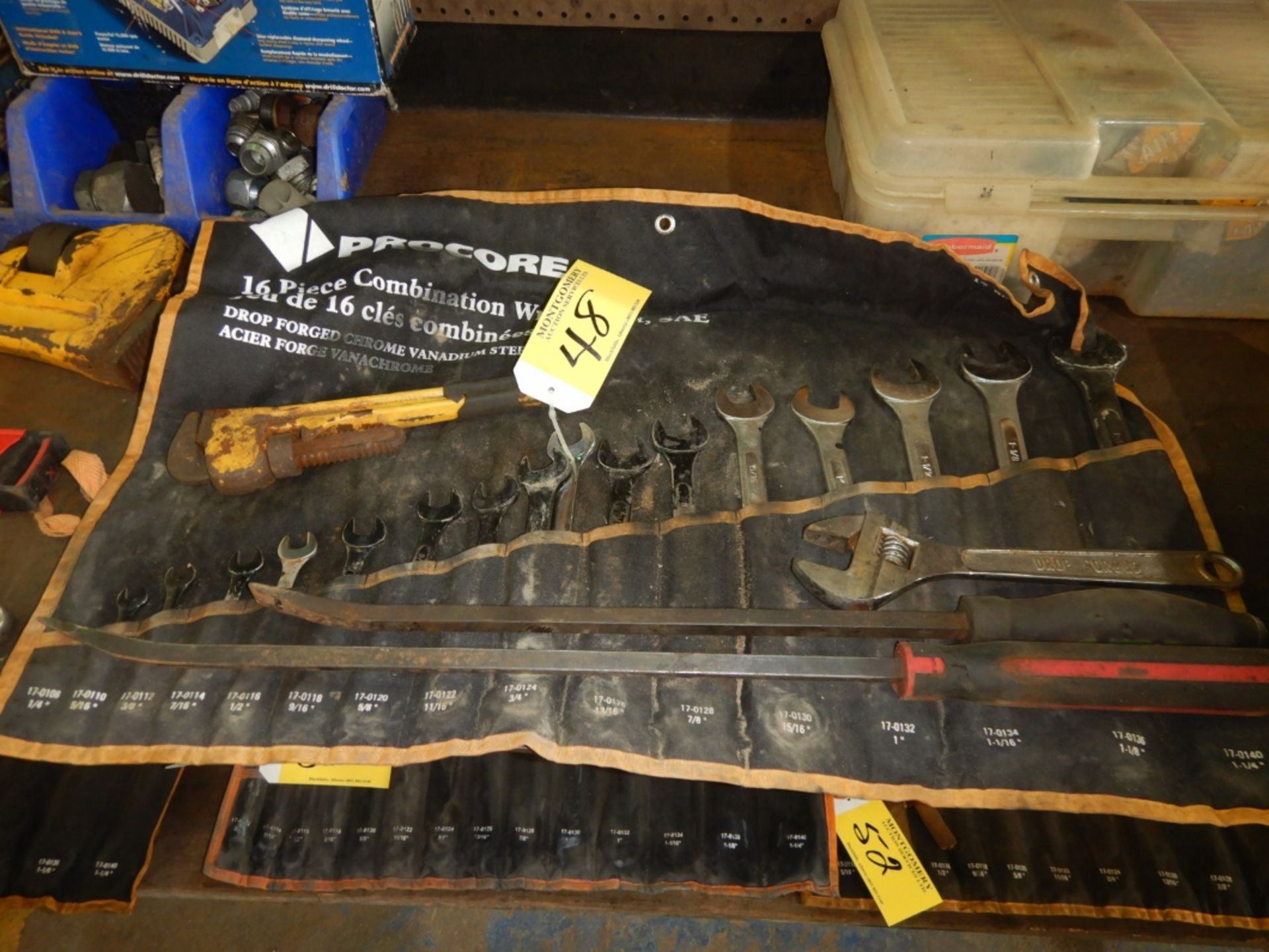 PROTO 24" CRESCENT WRENCH, 12" PIPE WRENCH, 24" & 36" PRY BARS, PROCORE 16 PC COMBINATION WRENCH SET - Image 2 of 4