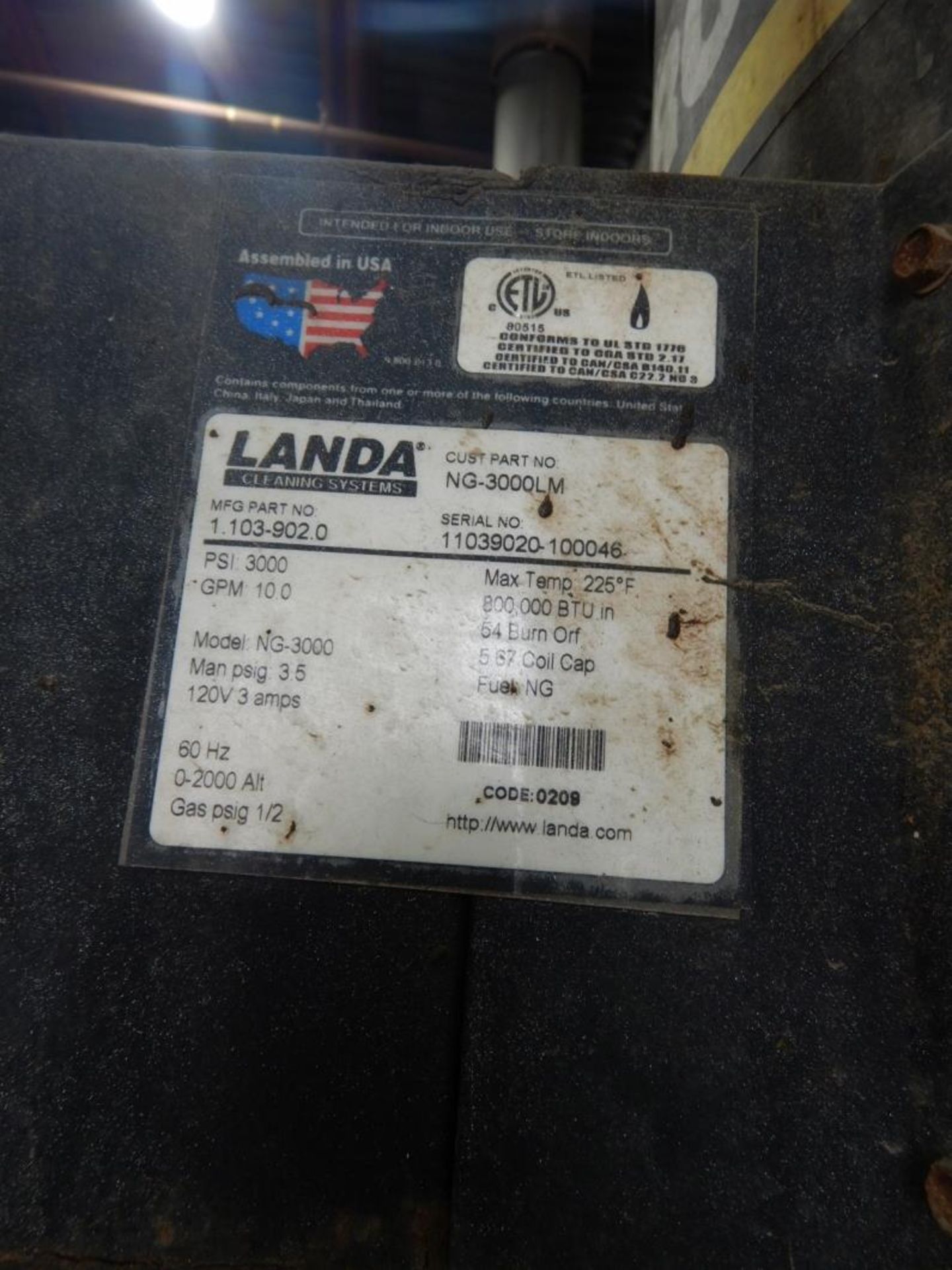 KARCHER LANDA NG 3000M HOT WATER PRESSURE WASHER 3000 PSI, S/N 11039020-100048 - Image 3 of 5