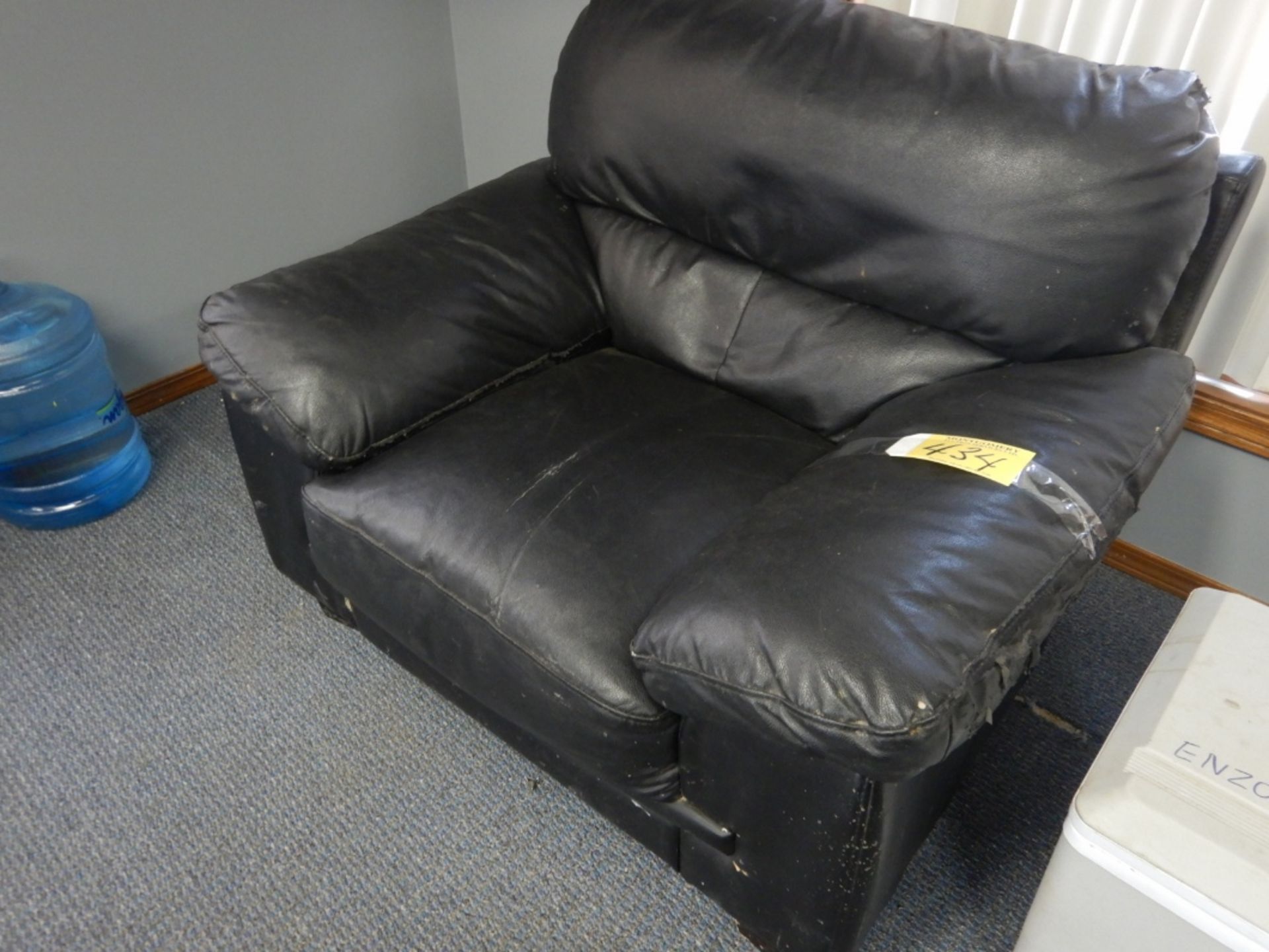 BLACK LEATHER SOFA CHAIR, COFFEE TABLE ETC - Image 2 of 3