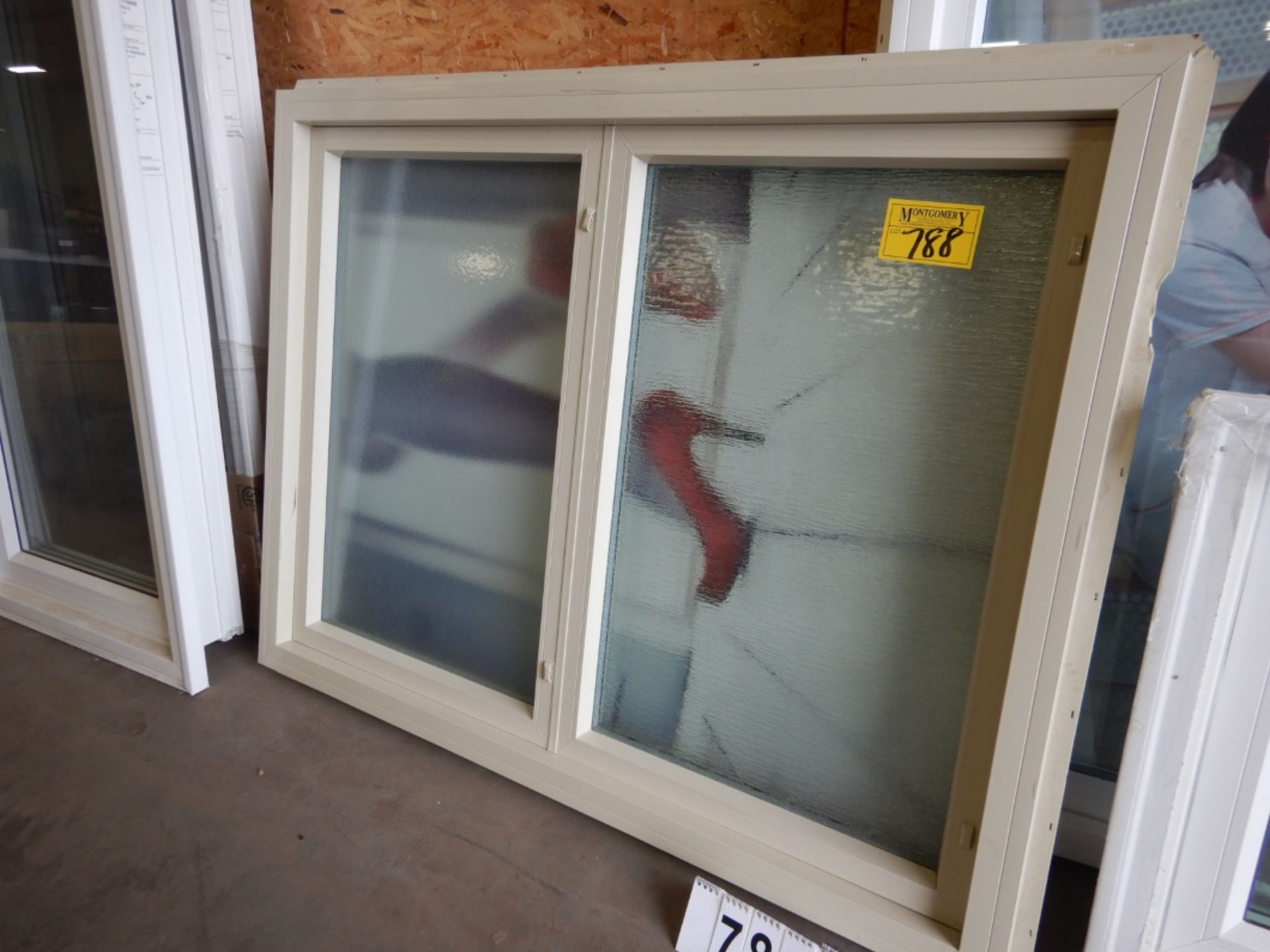 36" X 48" BEIGE VINYL CLAD WINDOW W/ OPAGUE GLASS