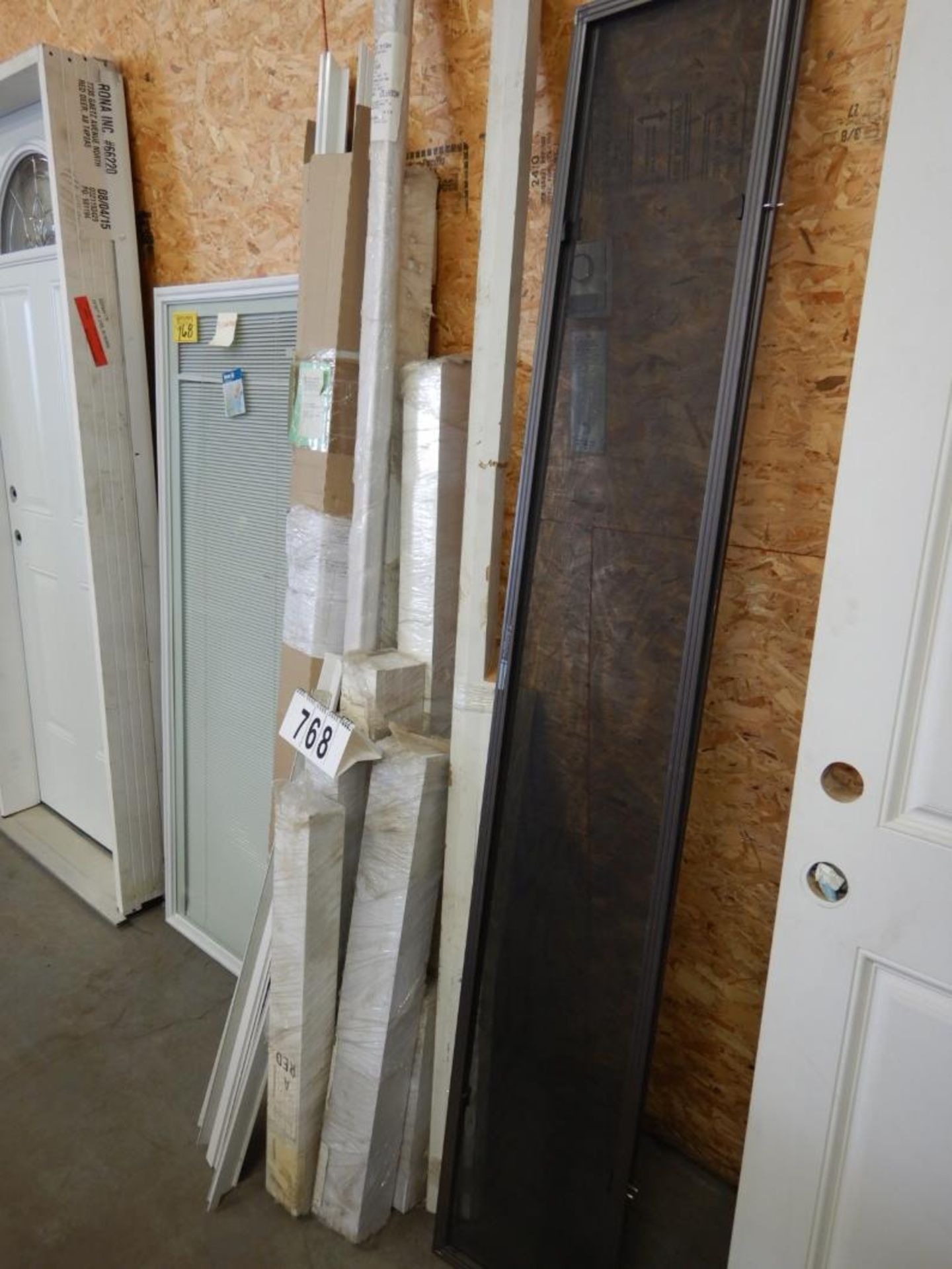 24"X65" EXTERIOR DOOR GLASS W/SHADE, ASSORTED DOOR FRAME PARTS - Image 3 of 3