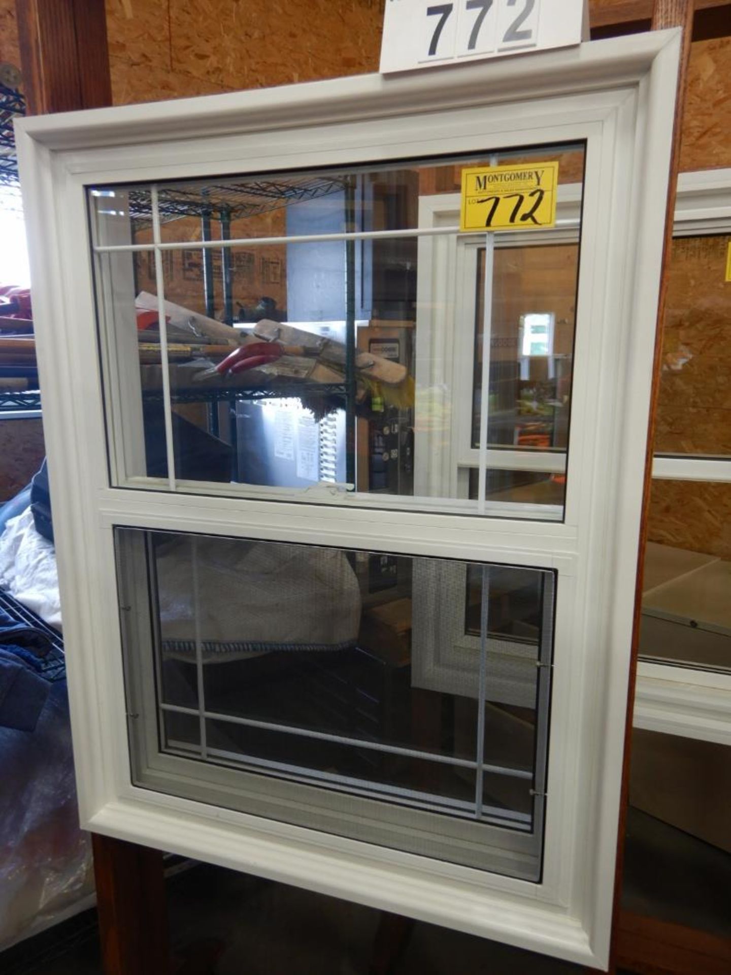 32 X 42" WHITE VINYL WINDOW ASSEMBLY W/ SHOW ROOM MERCHANDISER - Image 2 of 3