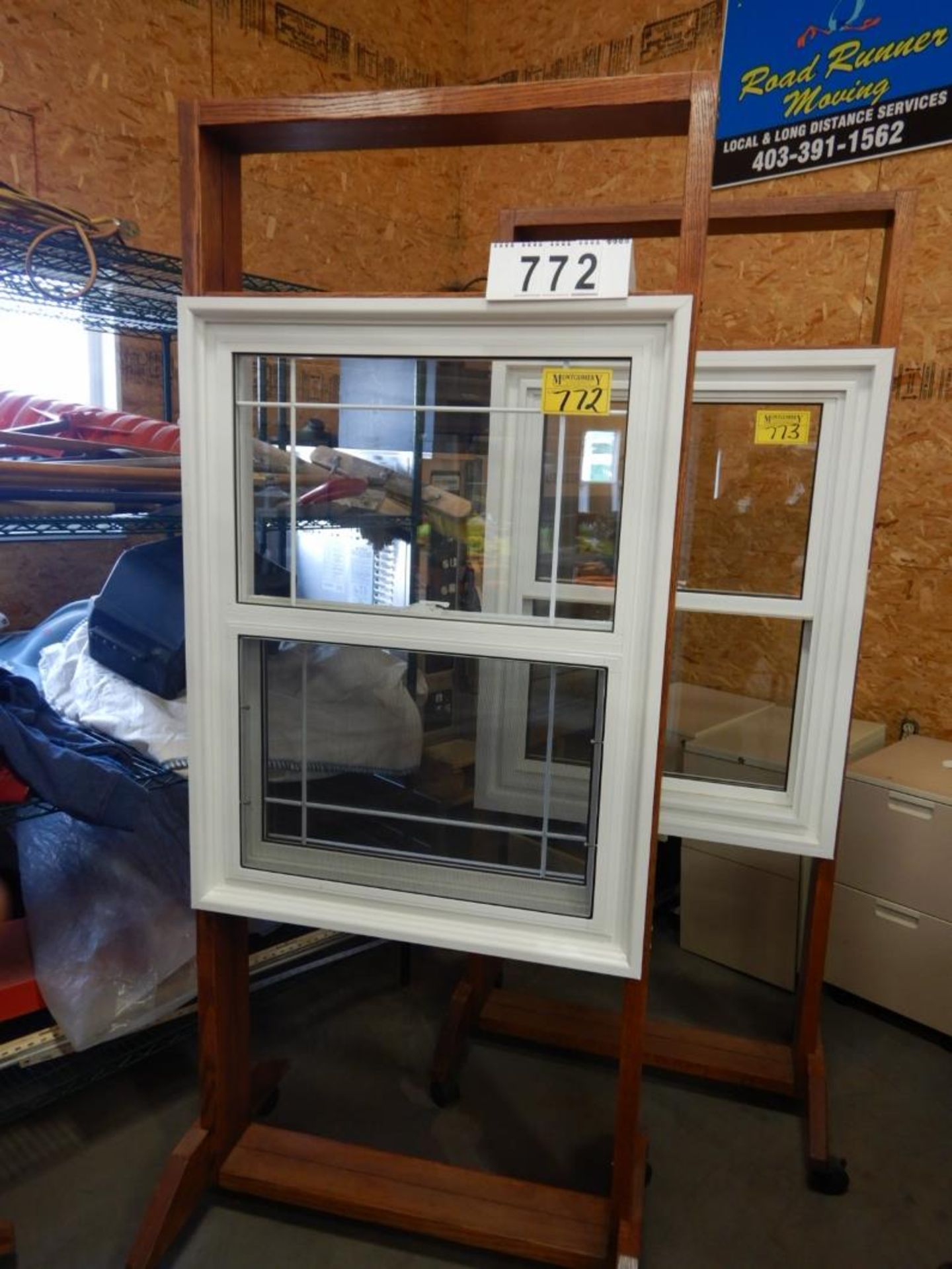 32 X 42" WHITE VINYL WINDOW ASSEMBLY W/ SHOW ROOM MERCHANDISER