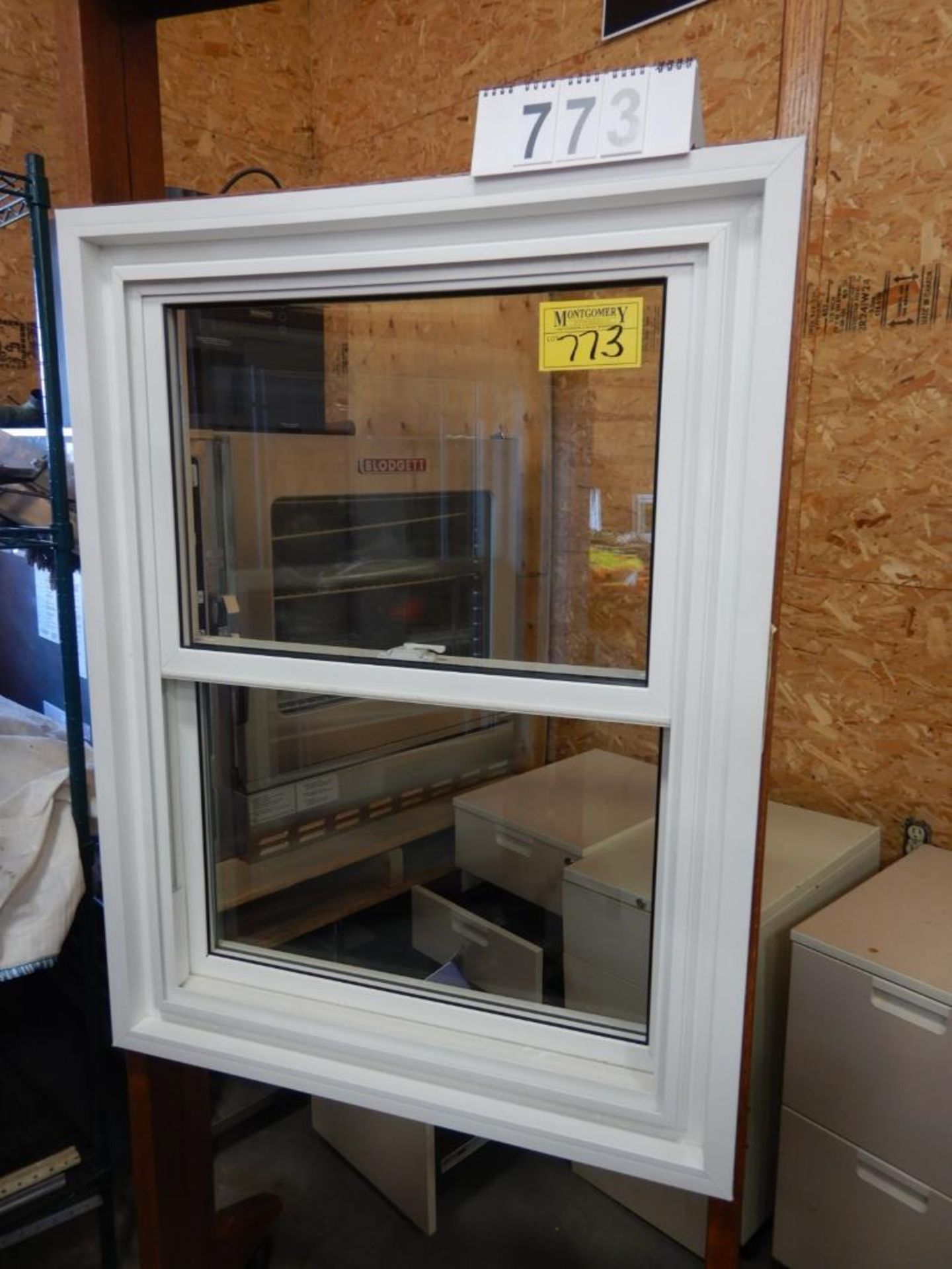 32 1/4 X 42 1/4" WHITE VINYL WINDOW ASSEMBLY W/ SHOW ROOM MERCHANDISER - Image 2 of 2