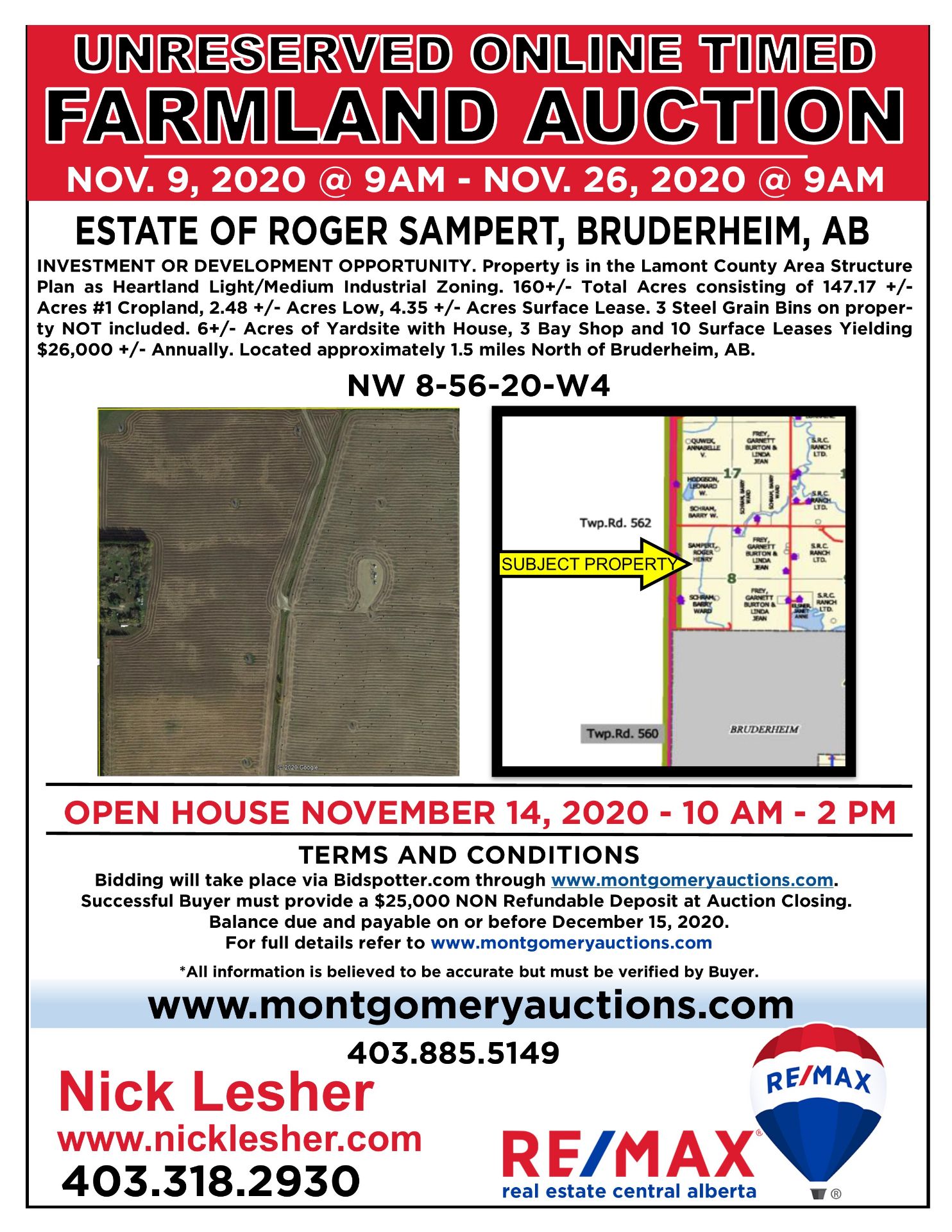 160+/- Total Acres NW 8-56-20-W4, Bruderheim, AB, consisting of Crop Land, Surface Lease & Yard Site