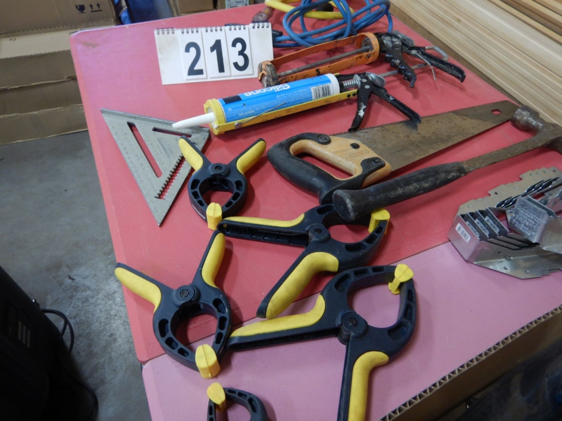 L/O ASSORTED CARPENTER TOOLS, HAND CLAMPS, DRILL BITS, SCREW DRIVER BITS, TAPE MEASURES, CORDS, - Image 3 of 3