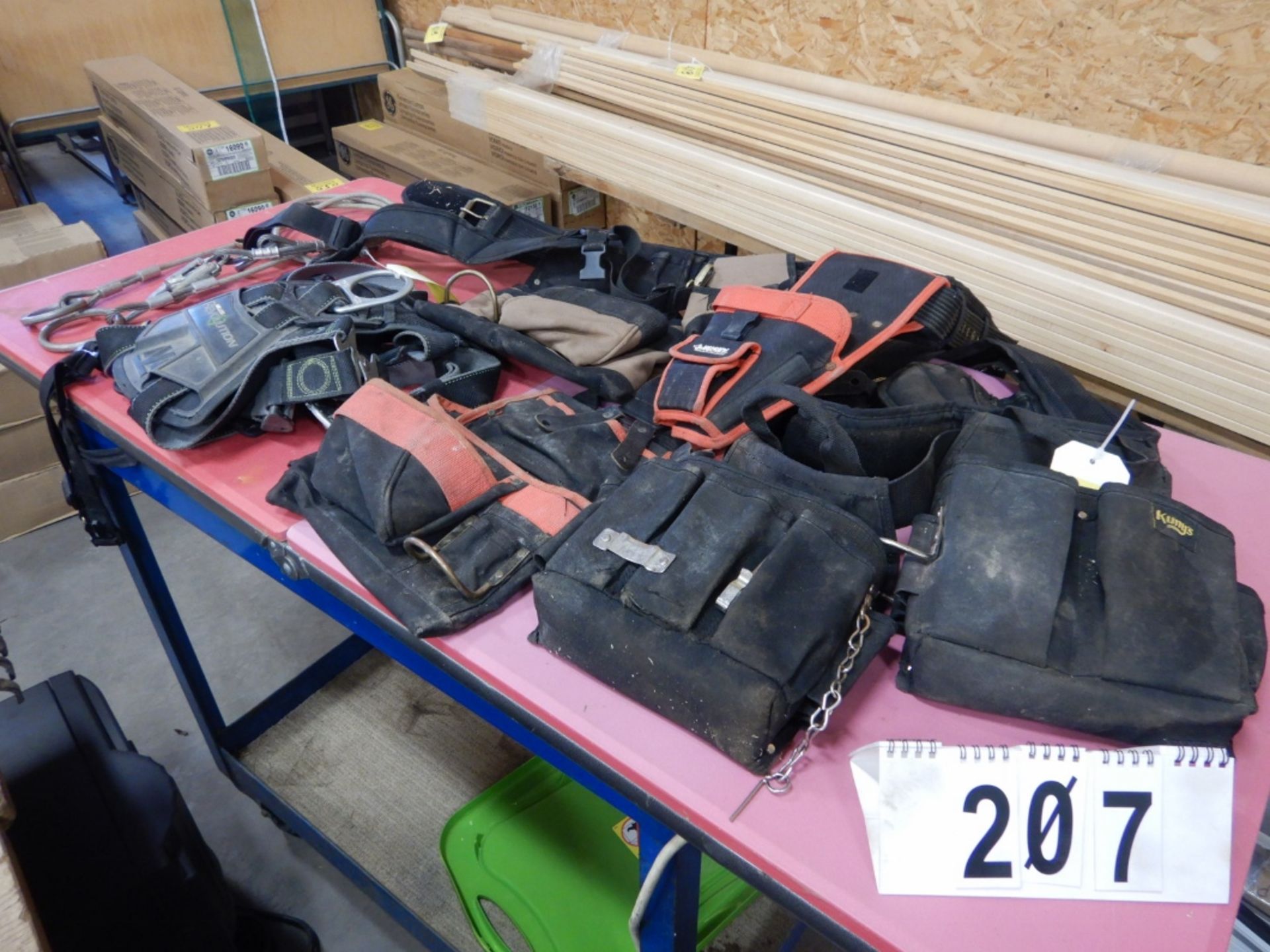 L/O ASSORTED TOOL BELTS, SAFETY HARNESS, ETC