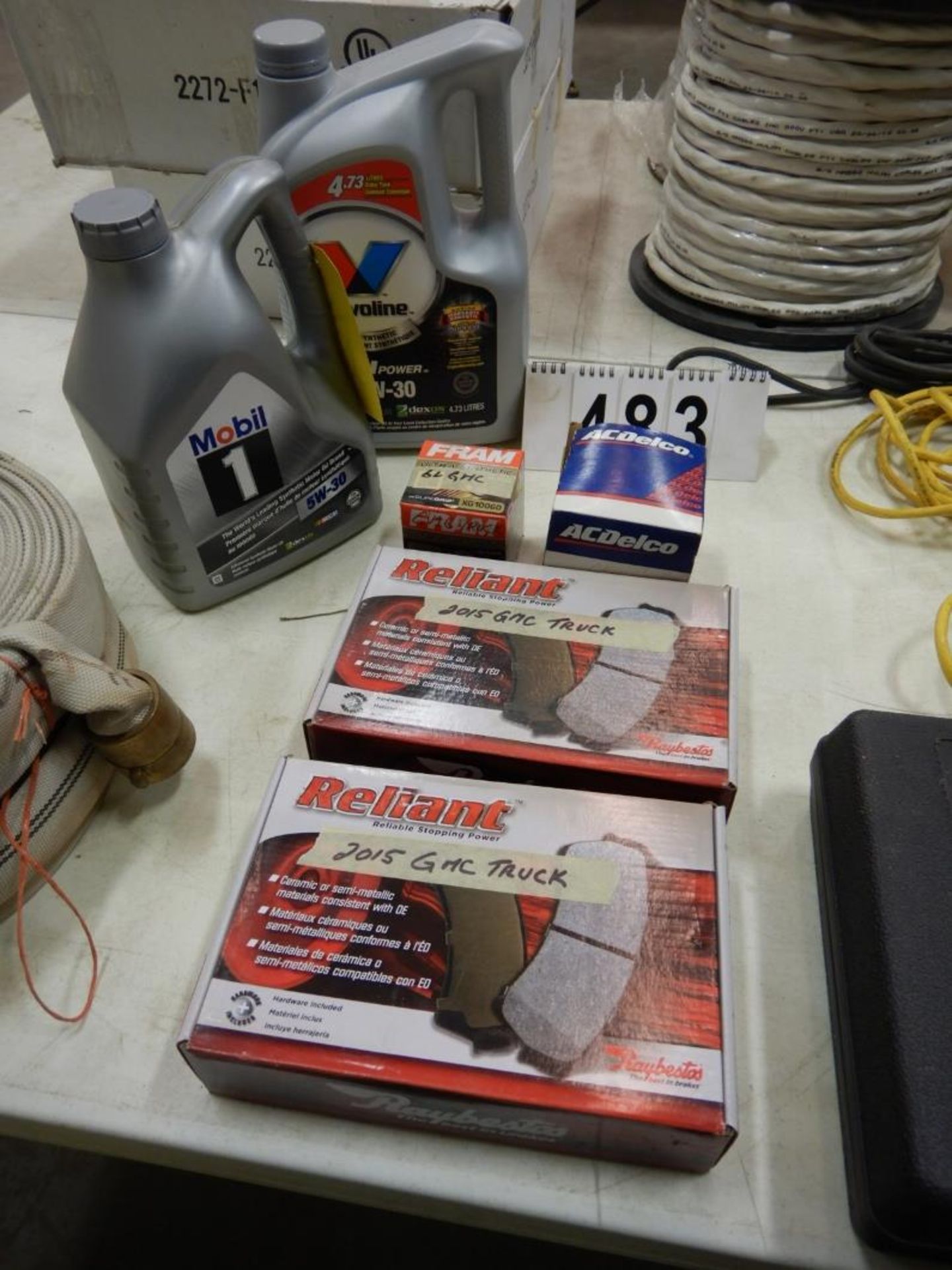 2-ONE GALLON JUGS OF 5W30 MOTOR OIL, 2-BOXES BRAKE PADS TO FIT 2015 GMC TRUCK, OIL FILTER FOR 2015 - Image 3 of 3