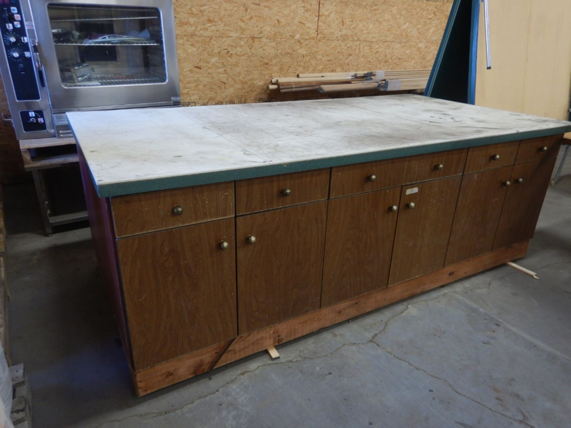 48" X 96" STORAGE CABINET/WORK TABLE COMBINATION W/ CUTTING BOARD TOP