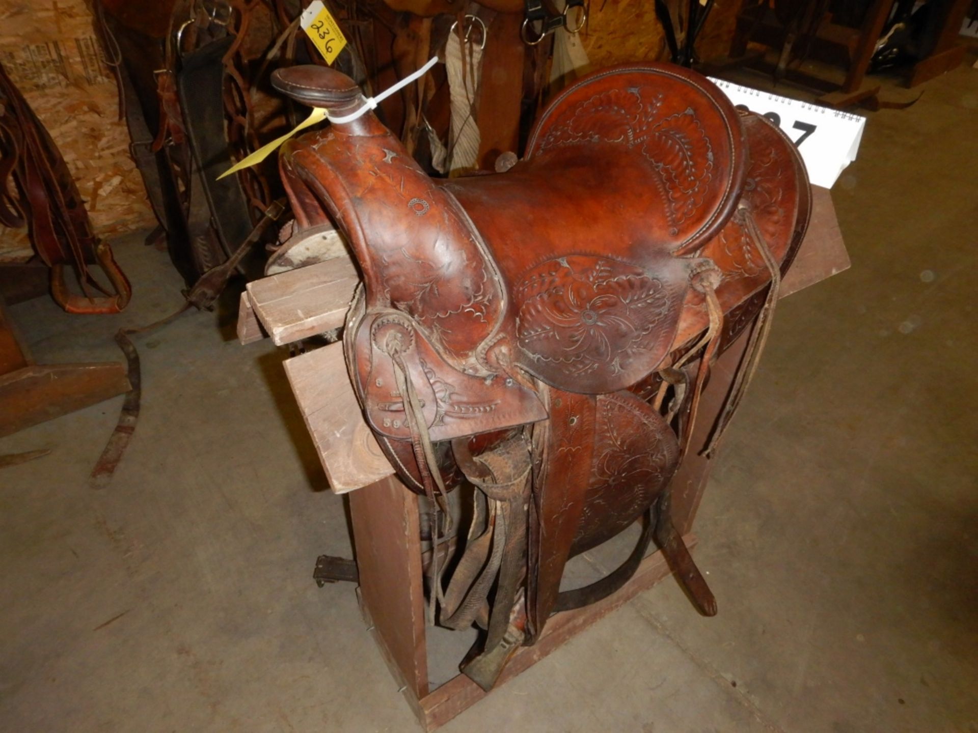 JC HIGGINS/SEARS ROBUCK WESTERN STOCK SADDLE, 14" SEAT, FULL DBL RIG, RAWHIDE TREE, #5941, CIRCA